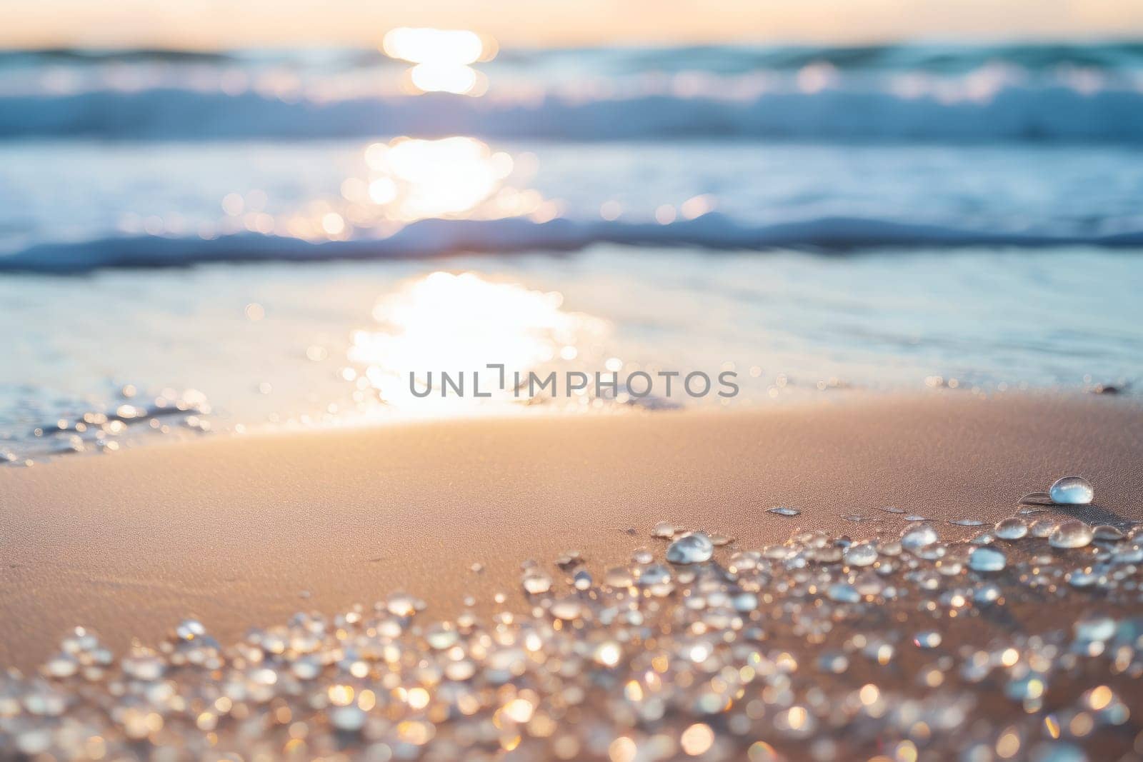 A close up of water bubbles on a beach. Generative AI