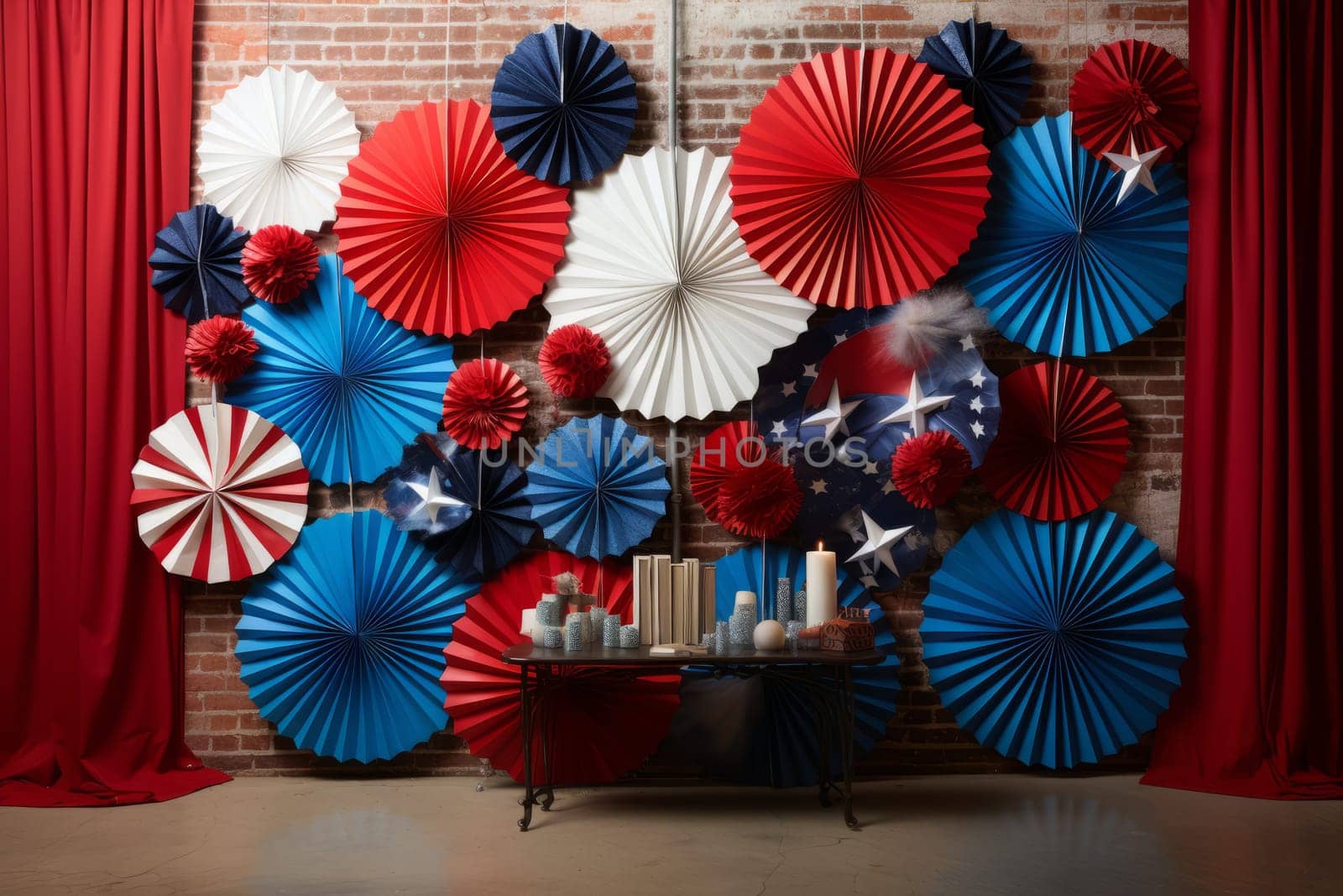Room with patriotic decorations on the walls. Generative AI