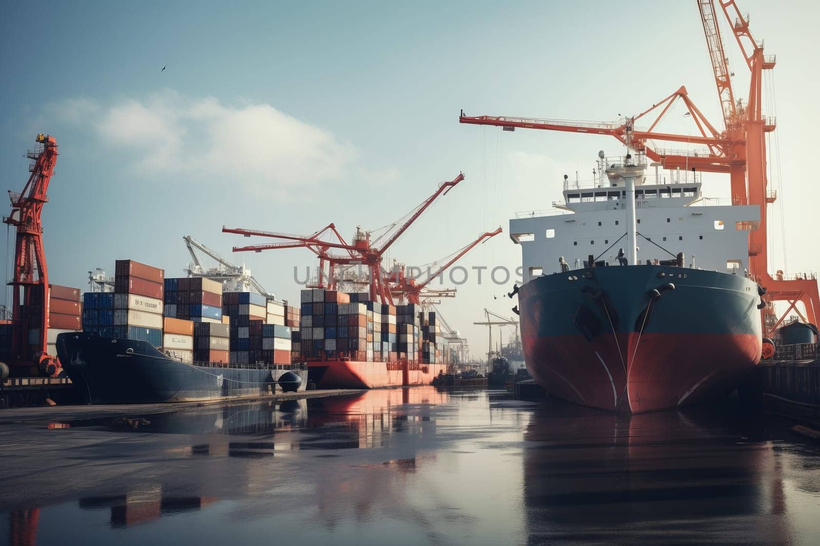 Docked Cargo Vessels Freight. Generative AI