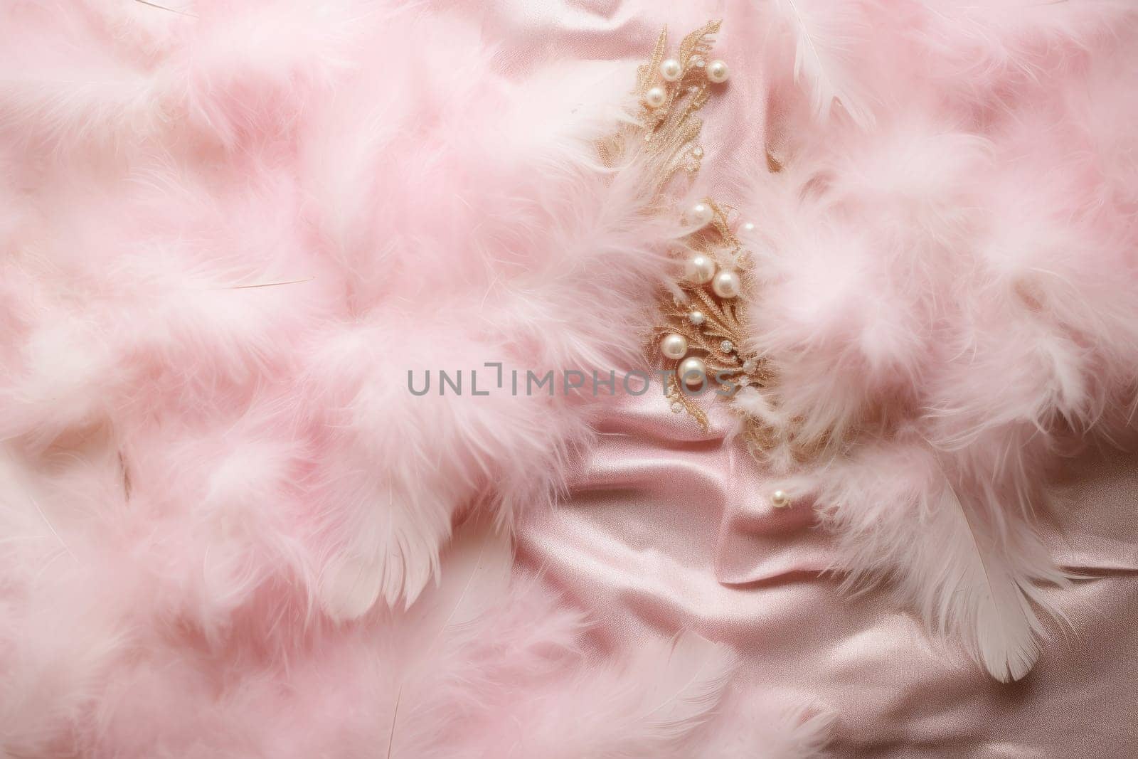 Chic pink and gold Christmas flatlay with sequins. Generative AI