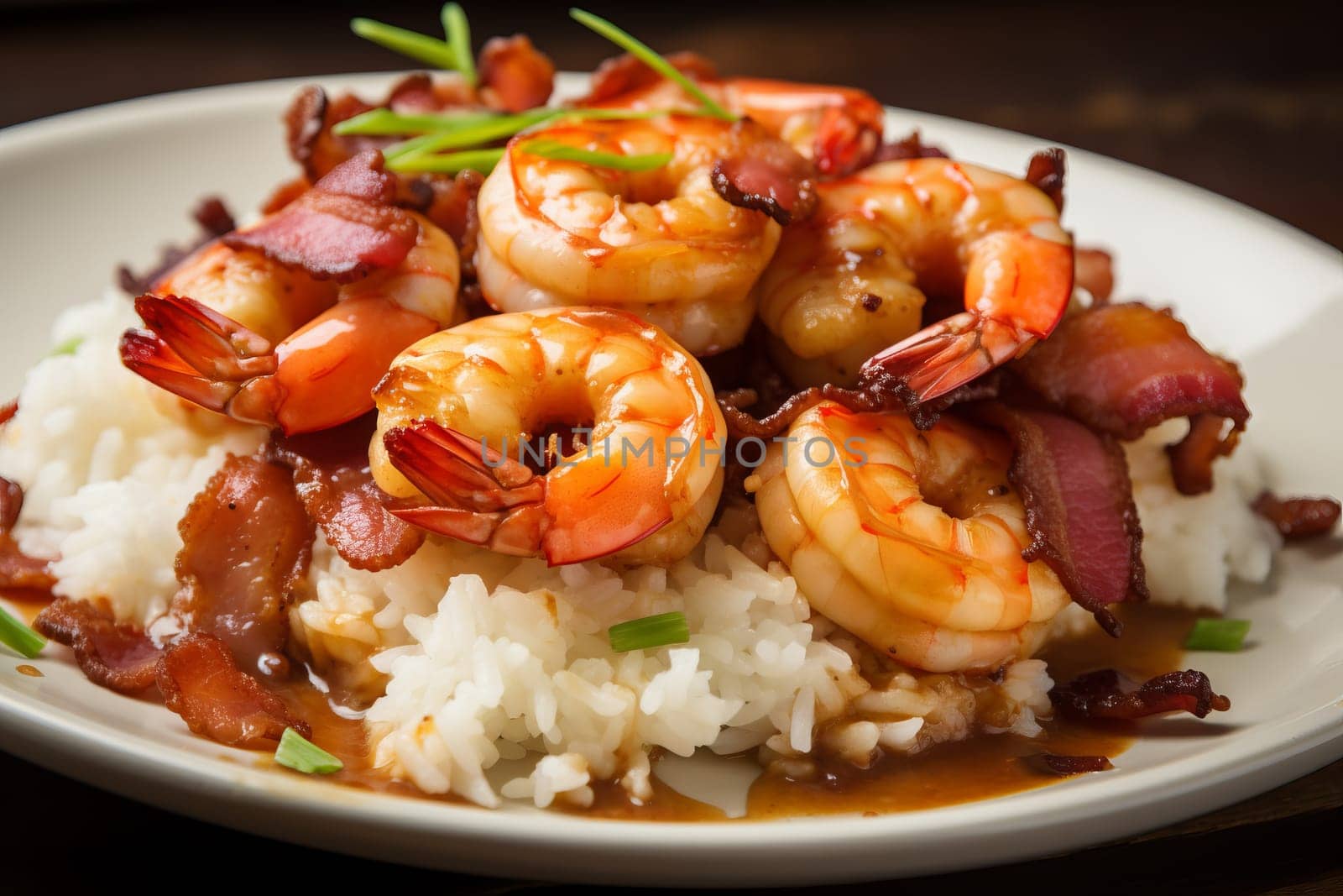 Bacon wrapped garlic butter shrimp. Generative AI