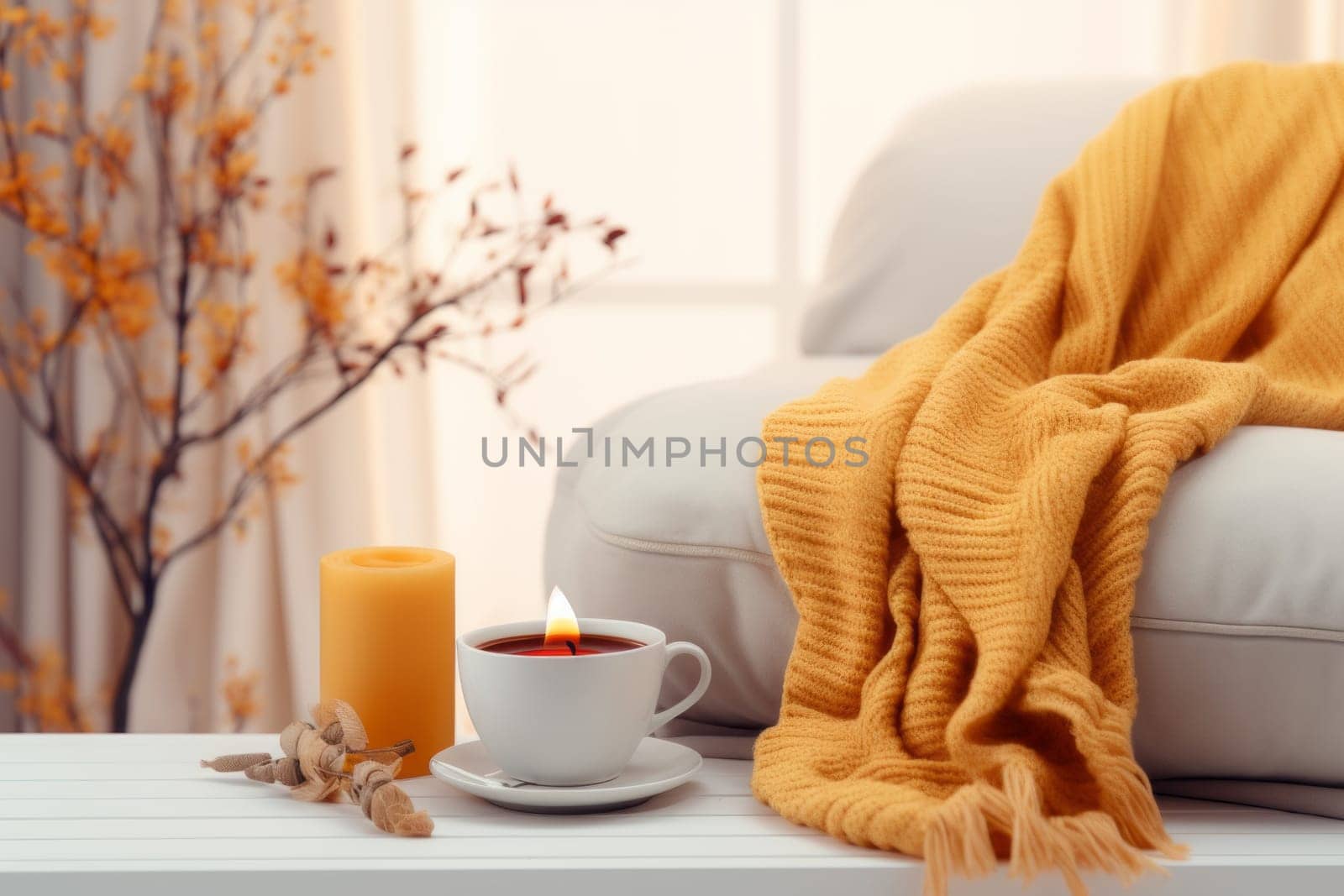 Inviting Living Room with Tea. Generative AI