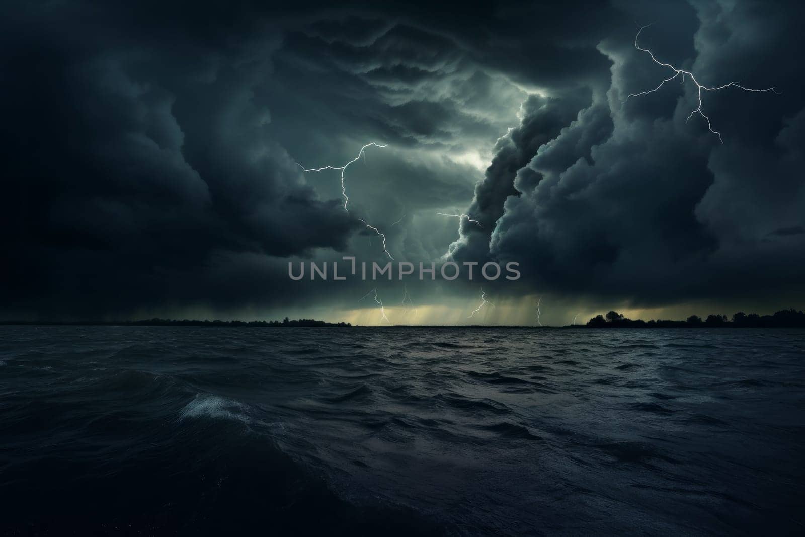 Storm is coming over a body of water. Generative AI