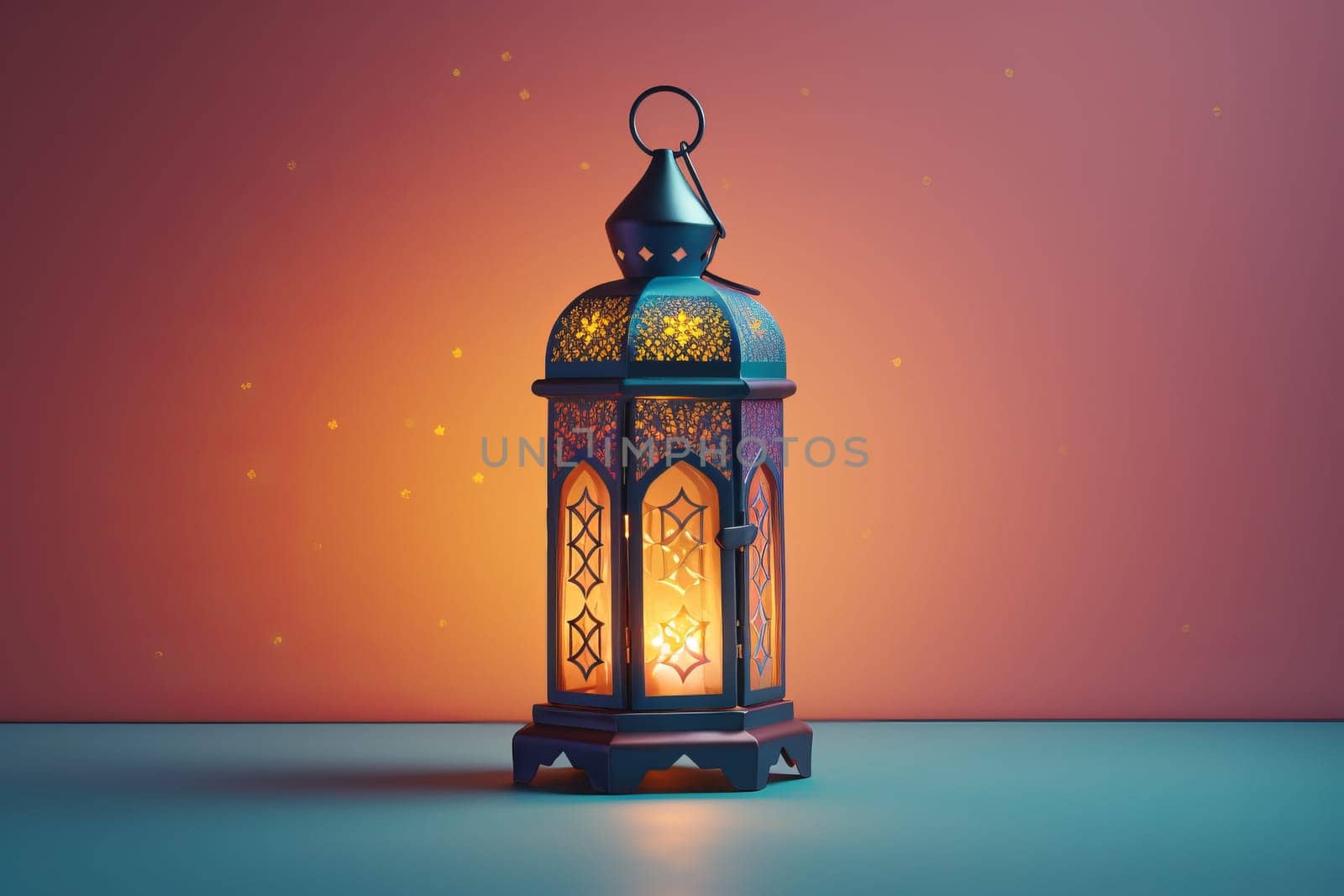 Ramadan lantern on gradient background. Generative AI