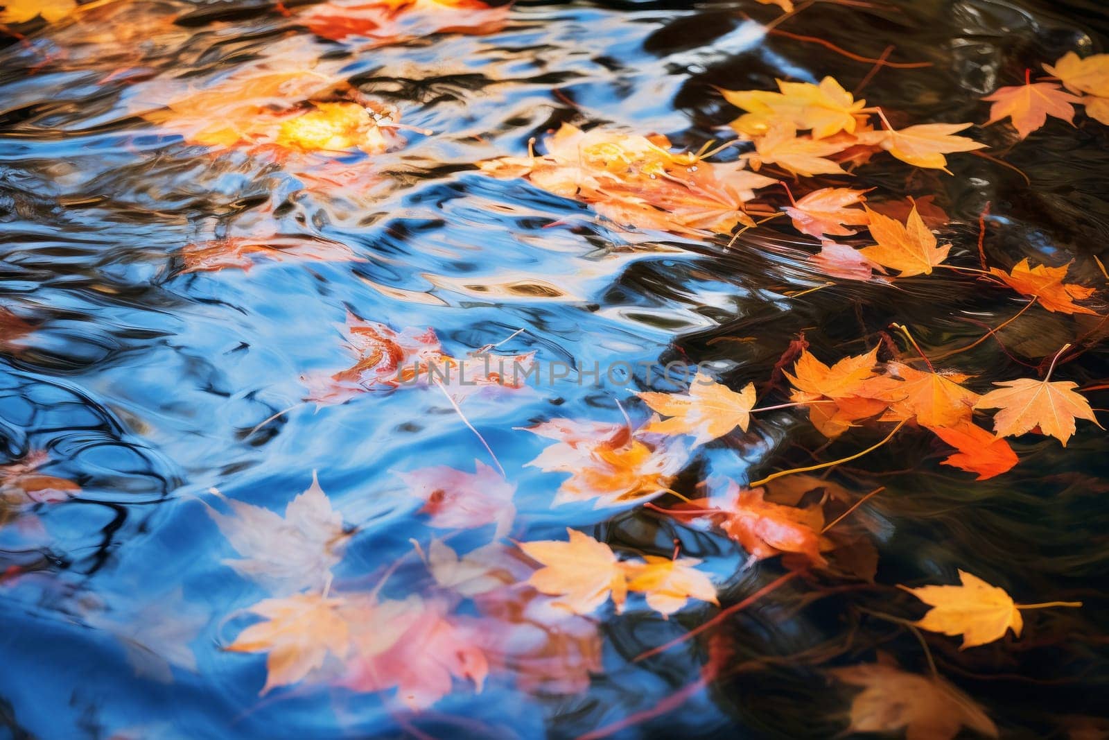 Reflective Water with Fall Foliage Colors. Generative AI