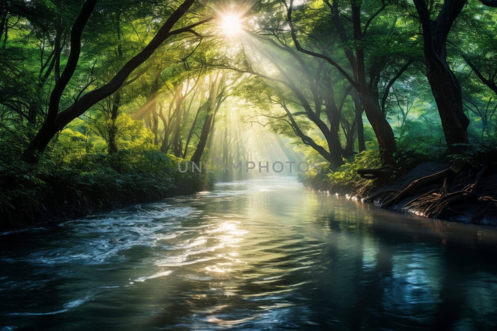 Rippling Water with Soft Sunlight. Generative AI