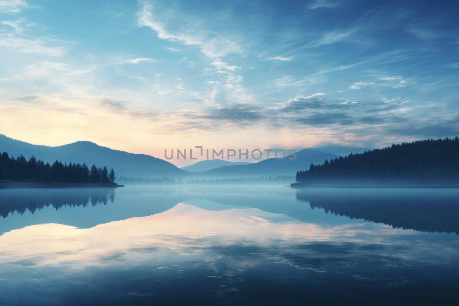 Tranquil with Reflective Lake. Generative AI