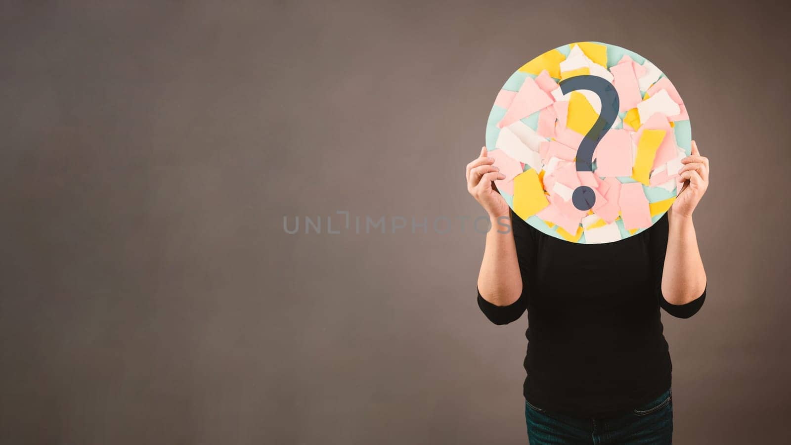 Question mark with ripped paper, education and business concept, brain searching for answers, mind brainstorming for idea