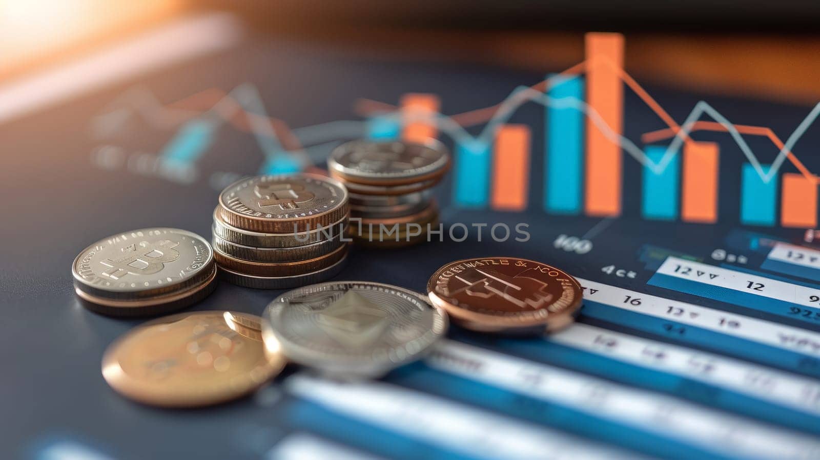 Witness the visual representation of business success with a stack of coins ascending alongside a graph chart depicting growth. This image symbolizes the prosperous outcomes of strategic marketing efforts and financial investments.