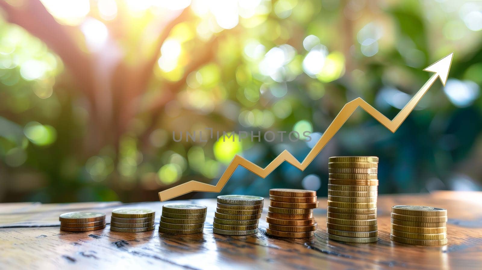 Witness the visual representation of business success with a stack of coins ascending alongside a graph chart depicting growth. This image symbolizes the prosperous outcomes of strategic marketing efforts and financial investments.