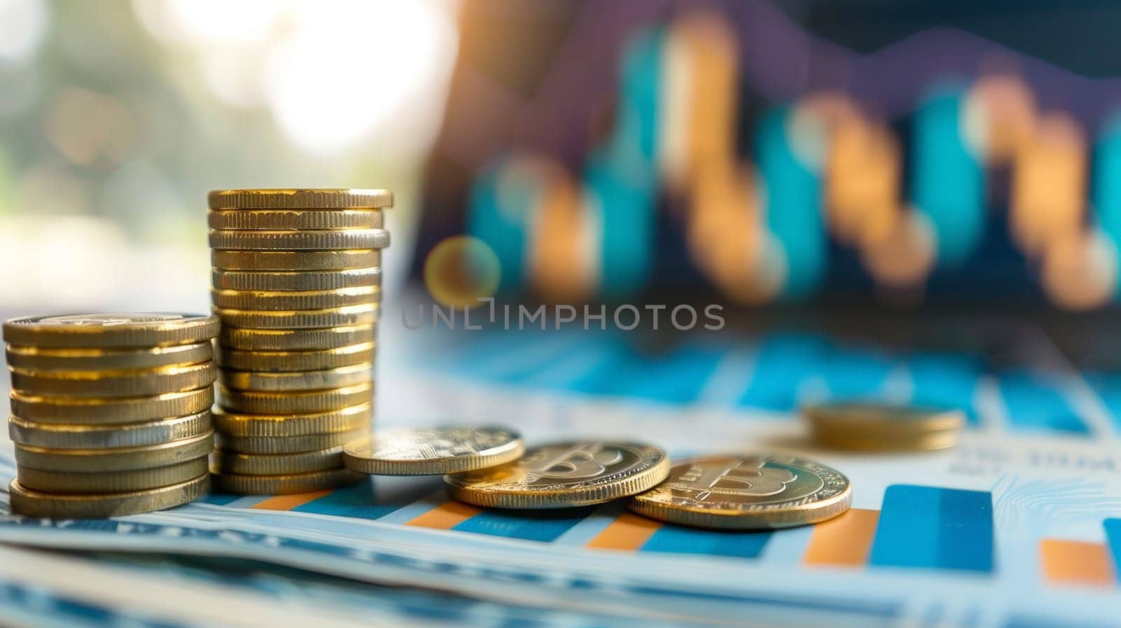 Witness the visual representation of business success as a stack of coins ascends alongside an upward trending graph chart, symbolizing growth and prosperity in the realm of business marketing. This powerful image encapsulates the essence of financial progress and strategic advancement.