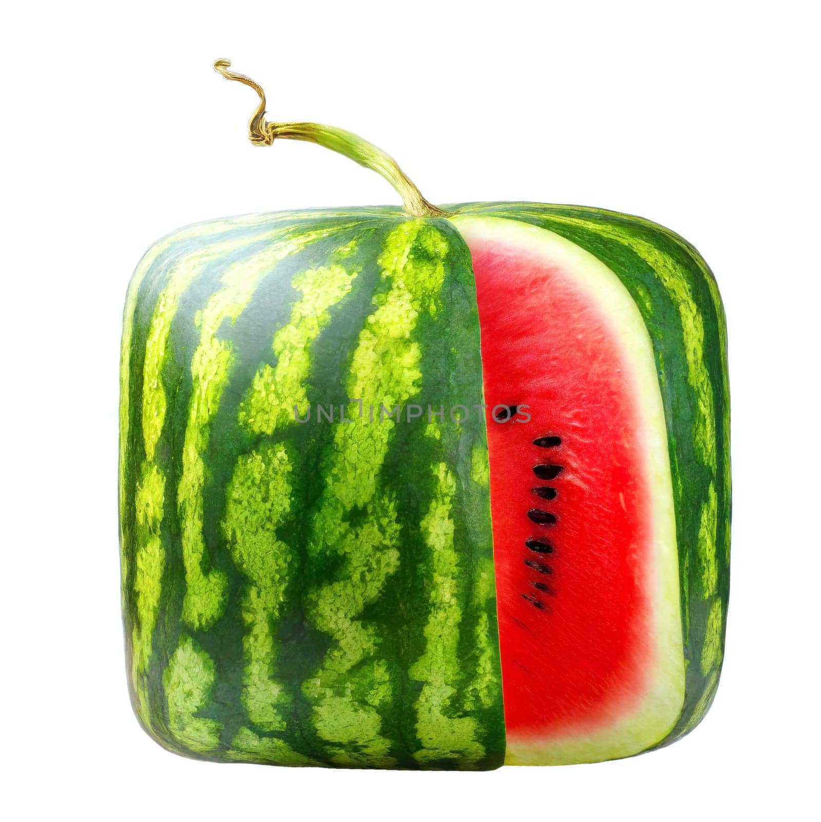 Very expensive watermelon grown in a cube shape using a glass box.