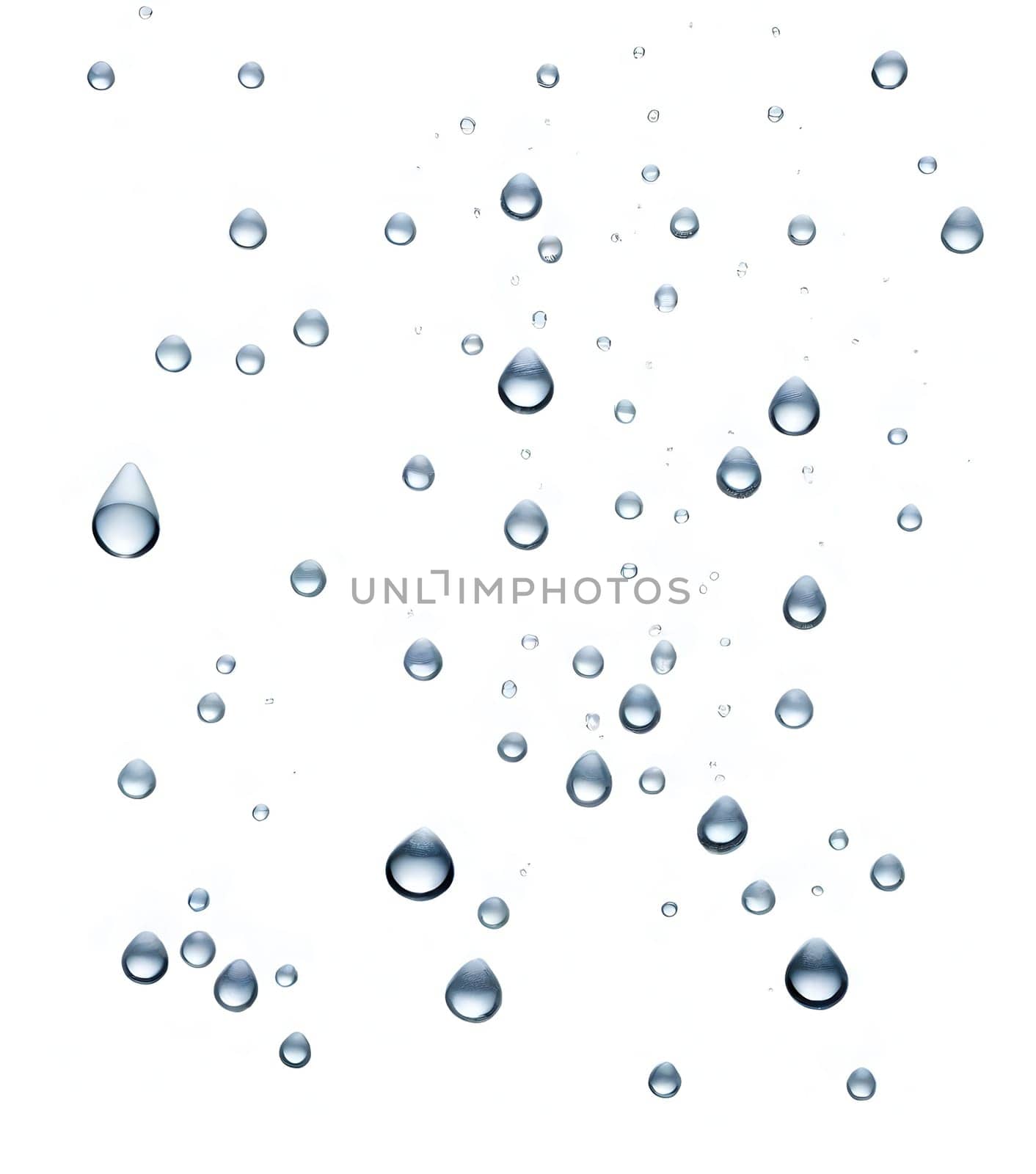 AI generated of a bunch of water drops are floating in a white background