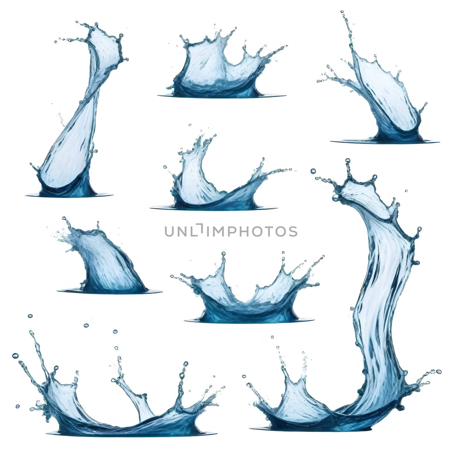 AI generated of a splash of blue clear water isolated on white