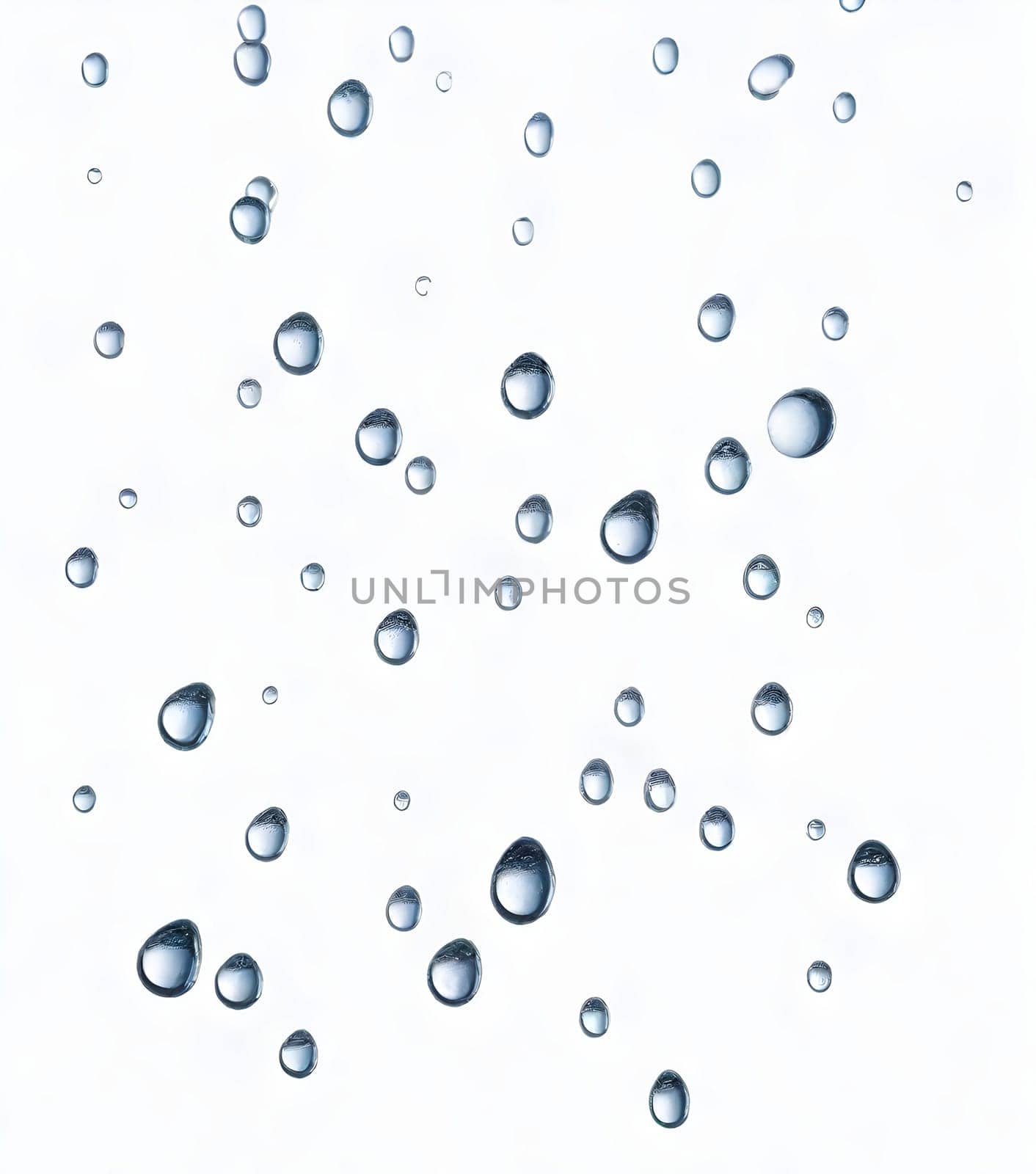AI generated of a bunch of water drops are floating in a white background
