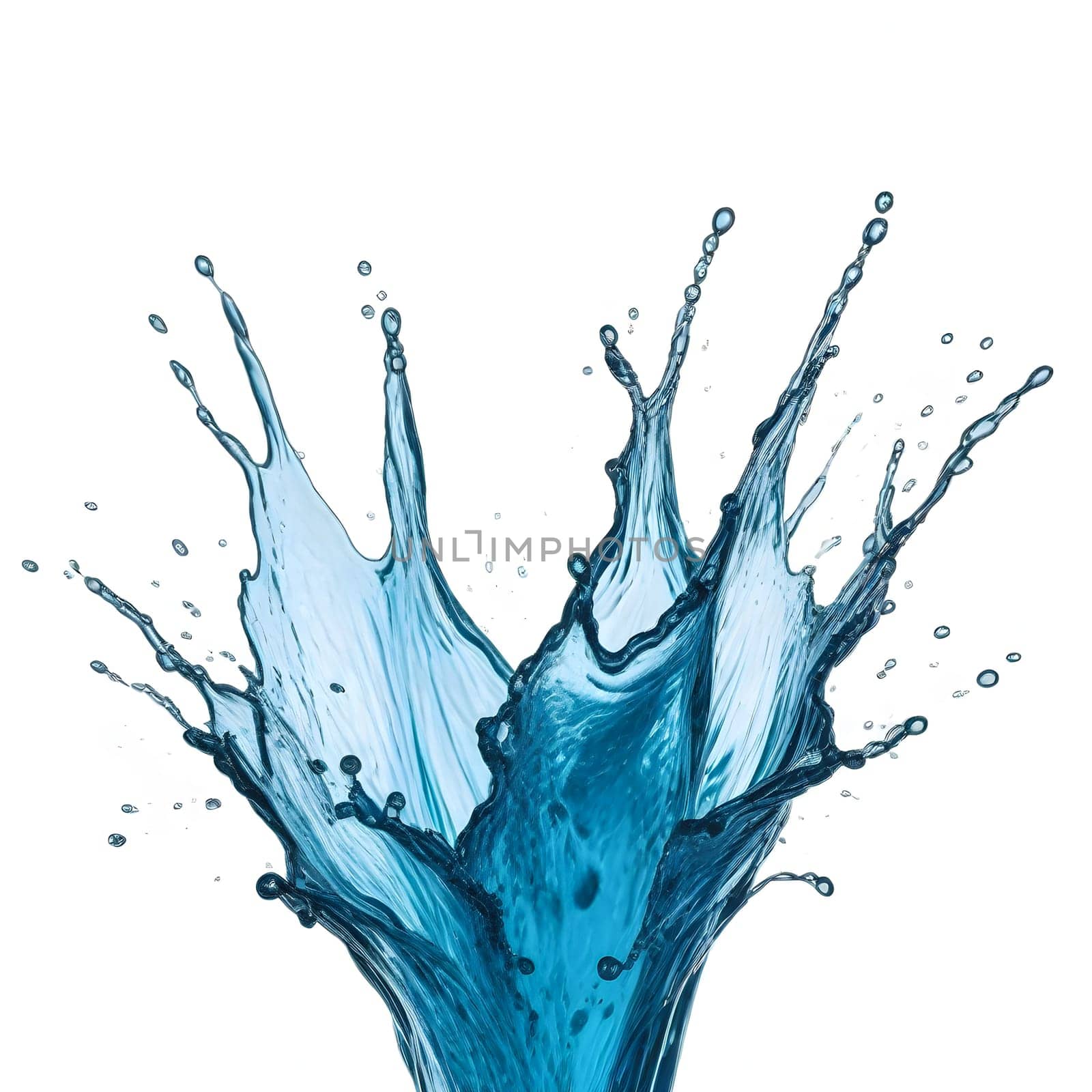 AI generated of a splash of blue clear water isolated on white