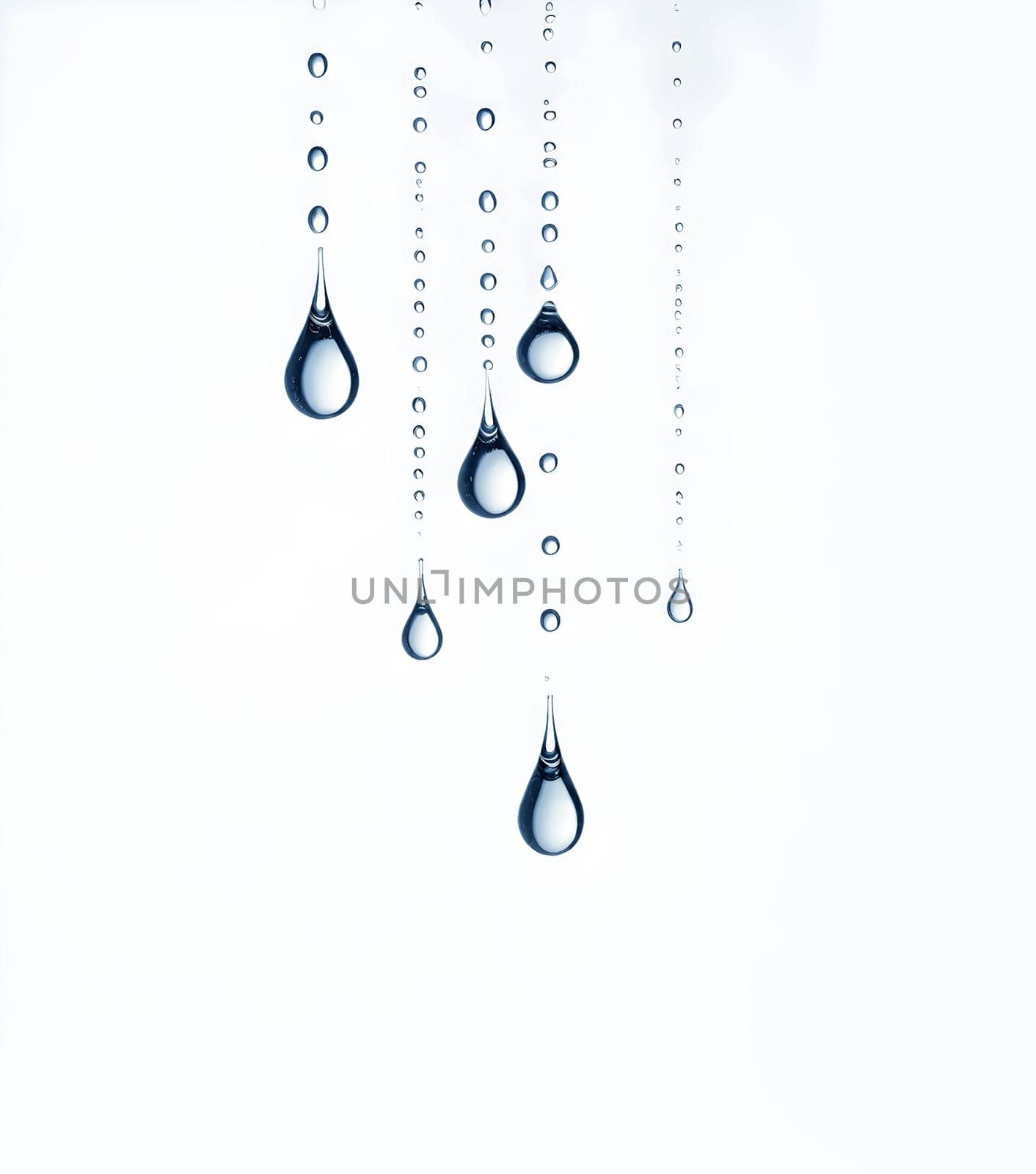 AI generated of a bunch of water drops are floating in a white background