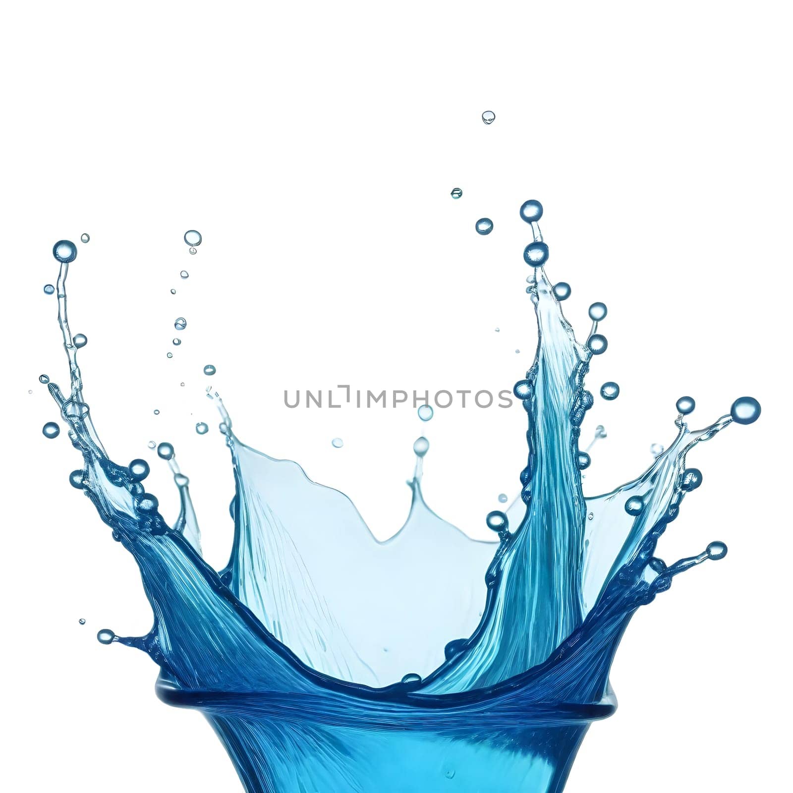 AI generated of a splash of blue clear water isolated on white