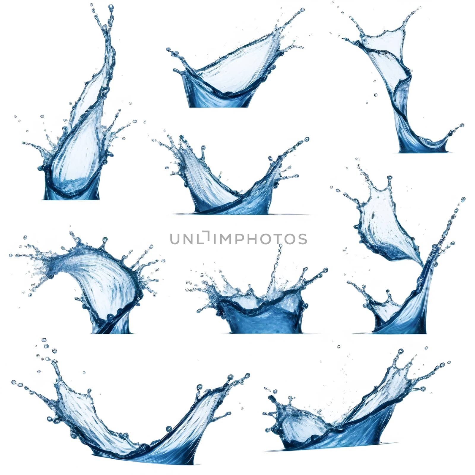 AI generated of a splash of blue clear water isolated on white