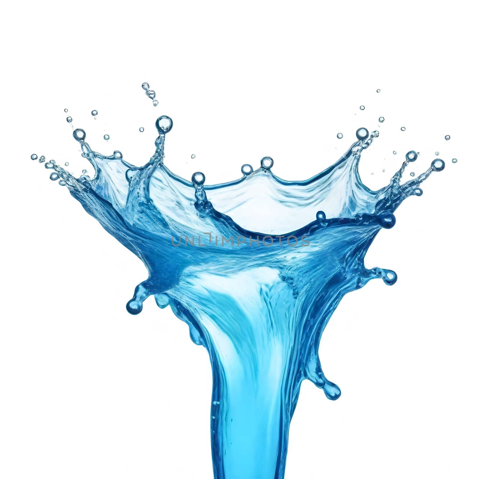 AI generated of a splash of blue clear water isolated on white