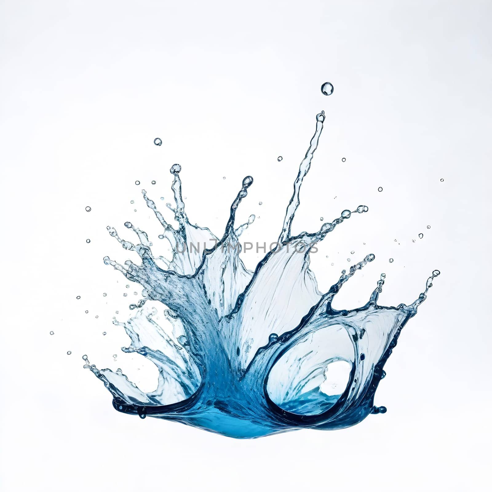 AI generated of a splash of blue clear water isolated on white