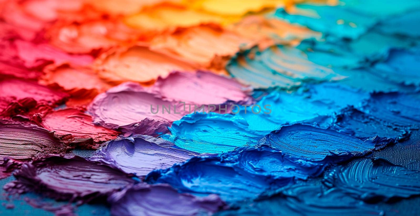 Multicolored rainbow thick oil paint on white isolated background, sampler template AI generated image