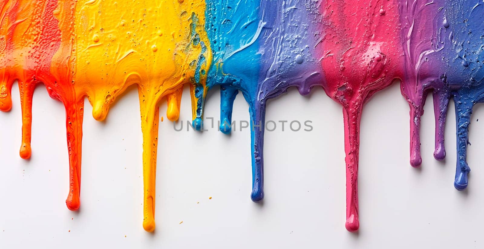 Multi-colored rainbow thick oil paint on a white isolated background, sampler template, smudges AI generated image