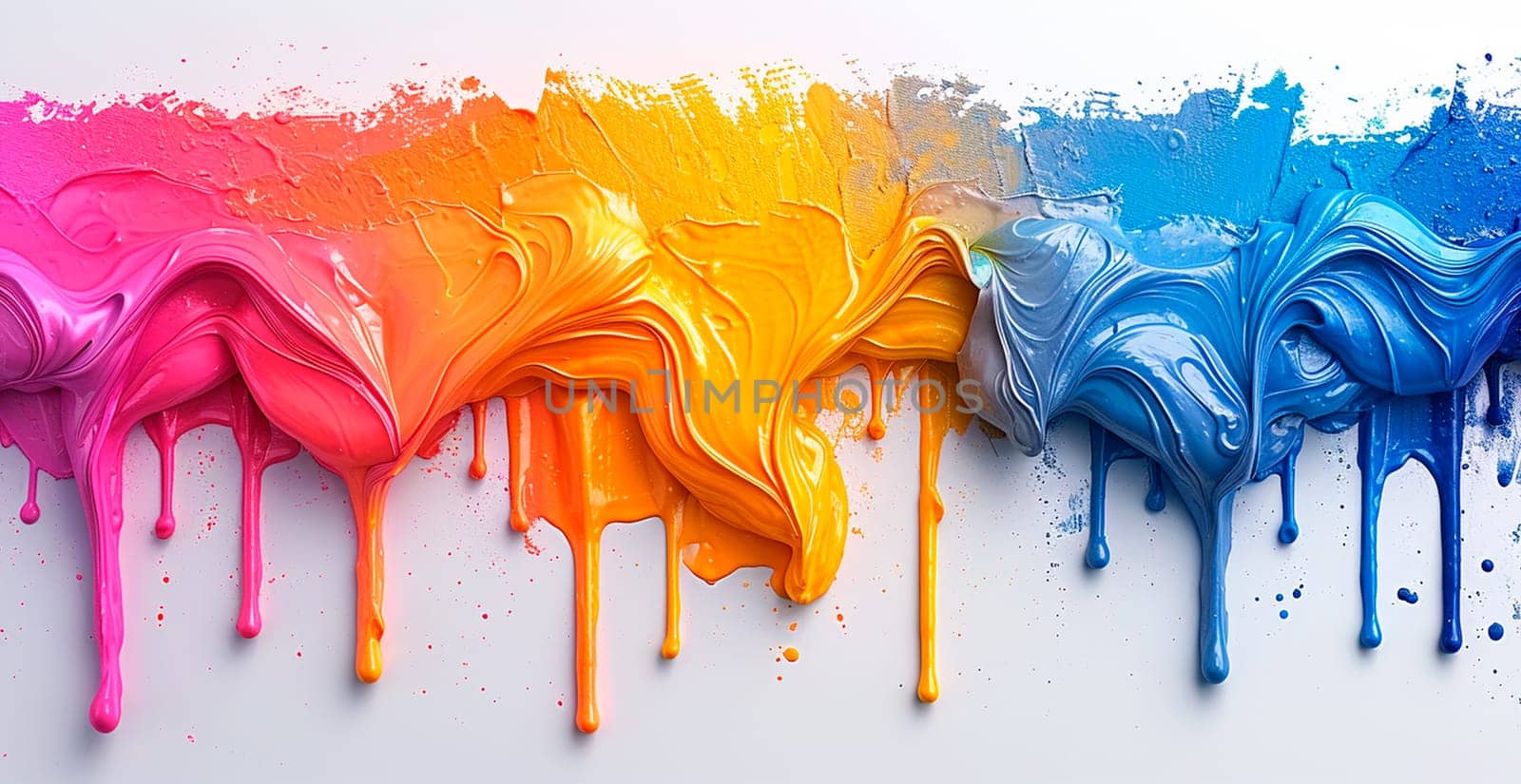 Multi-colored rainbow thick oil paint on a white isolated background, sampler template, smudges AI generated image