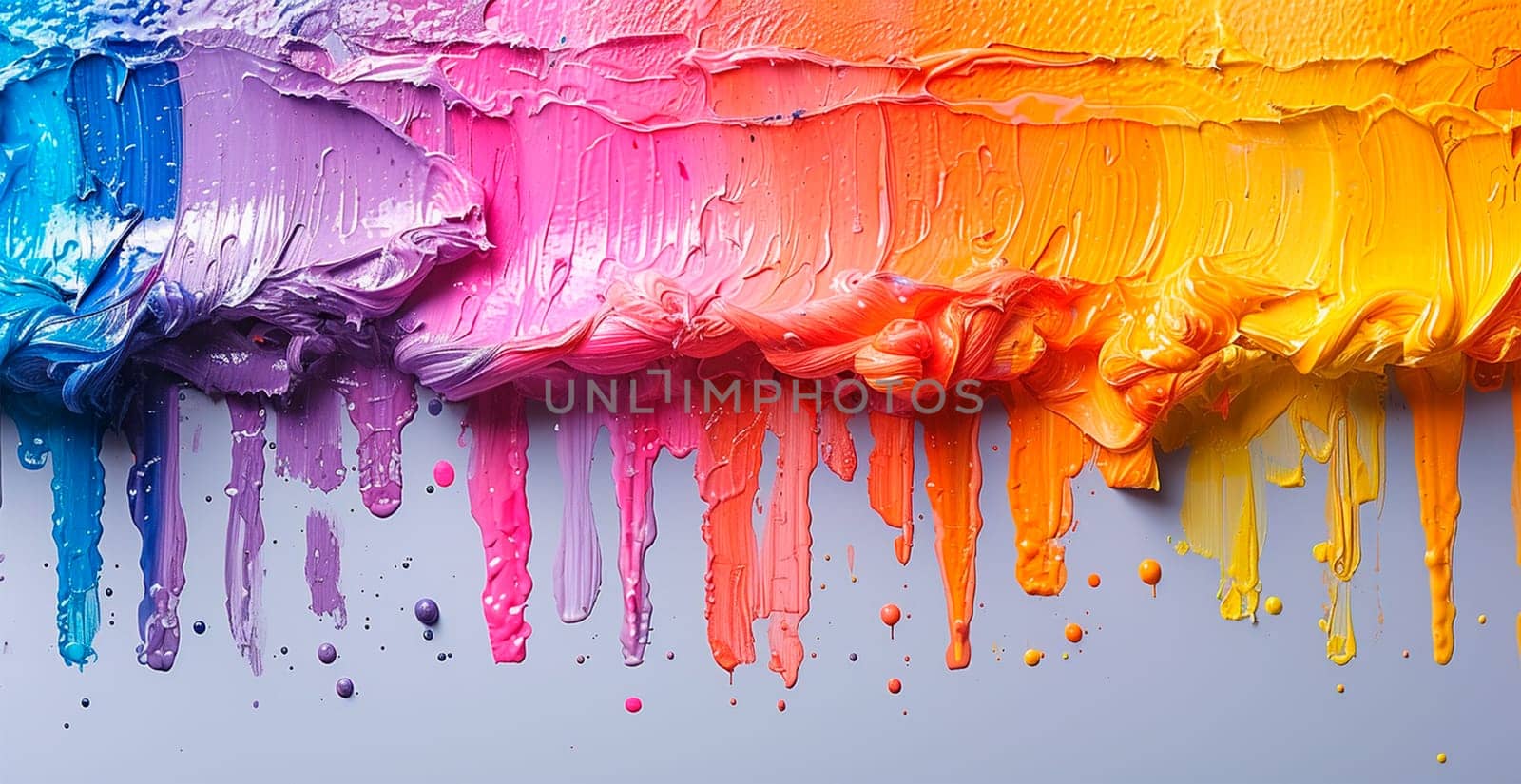 Multi-colored rainbow thick oil paint on a white isolated background, sampler template, smudges AI generated image