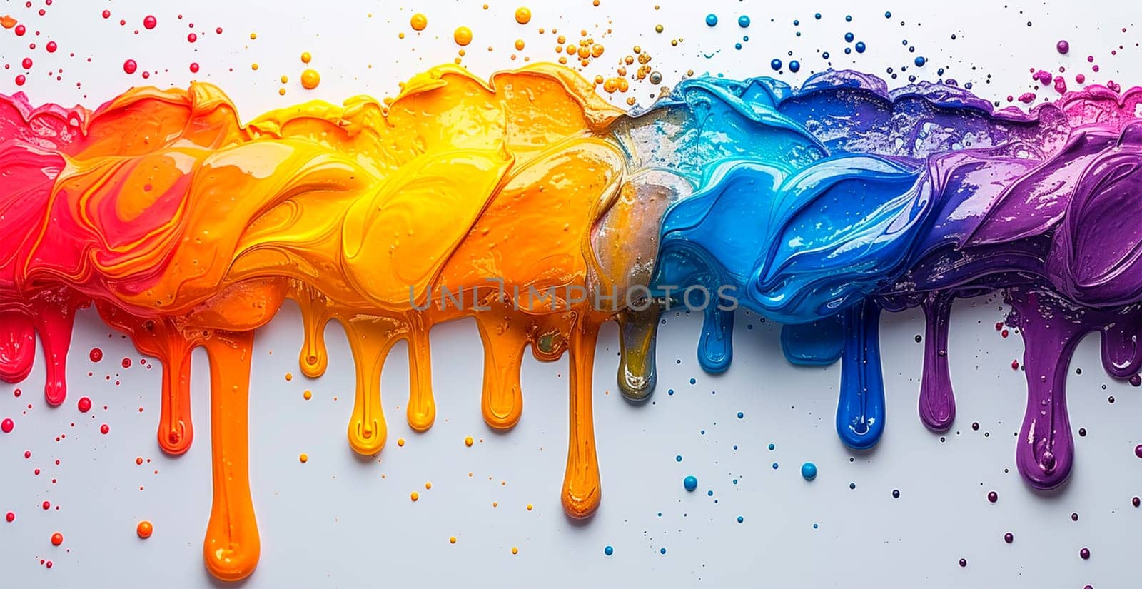Multi-colored rainbow thick oil paint on a white isolated background, sampler template, smudges AI generated image