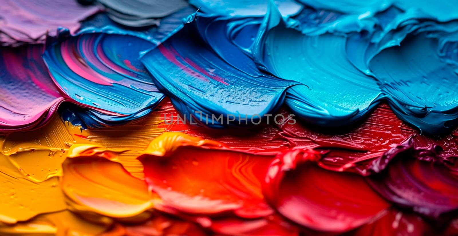 Multicolored rainbow thick oil paint on white isolated background, sampler template AI generated image