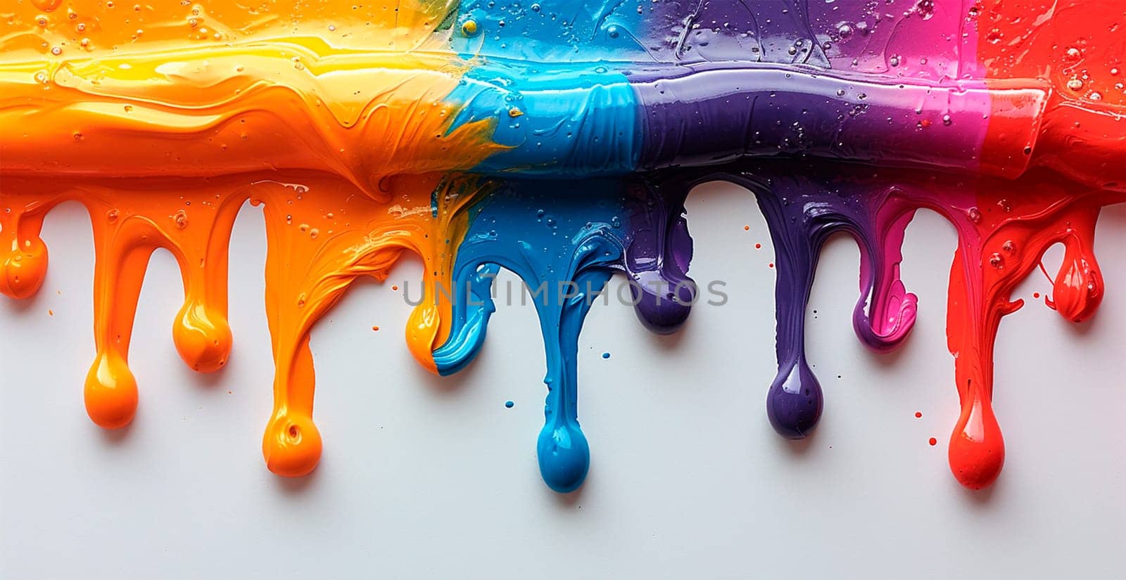 Multi-colored rainbow thick oil paint on a white isolated background, sampler template, smudges AI generated image