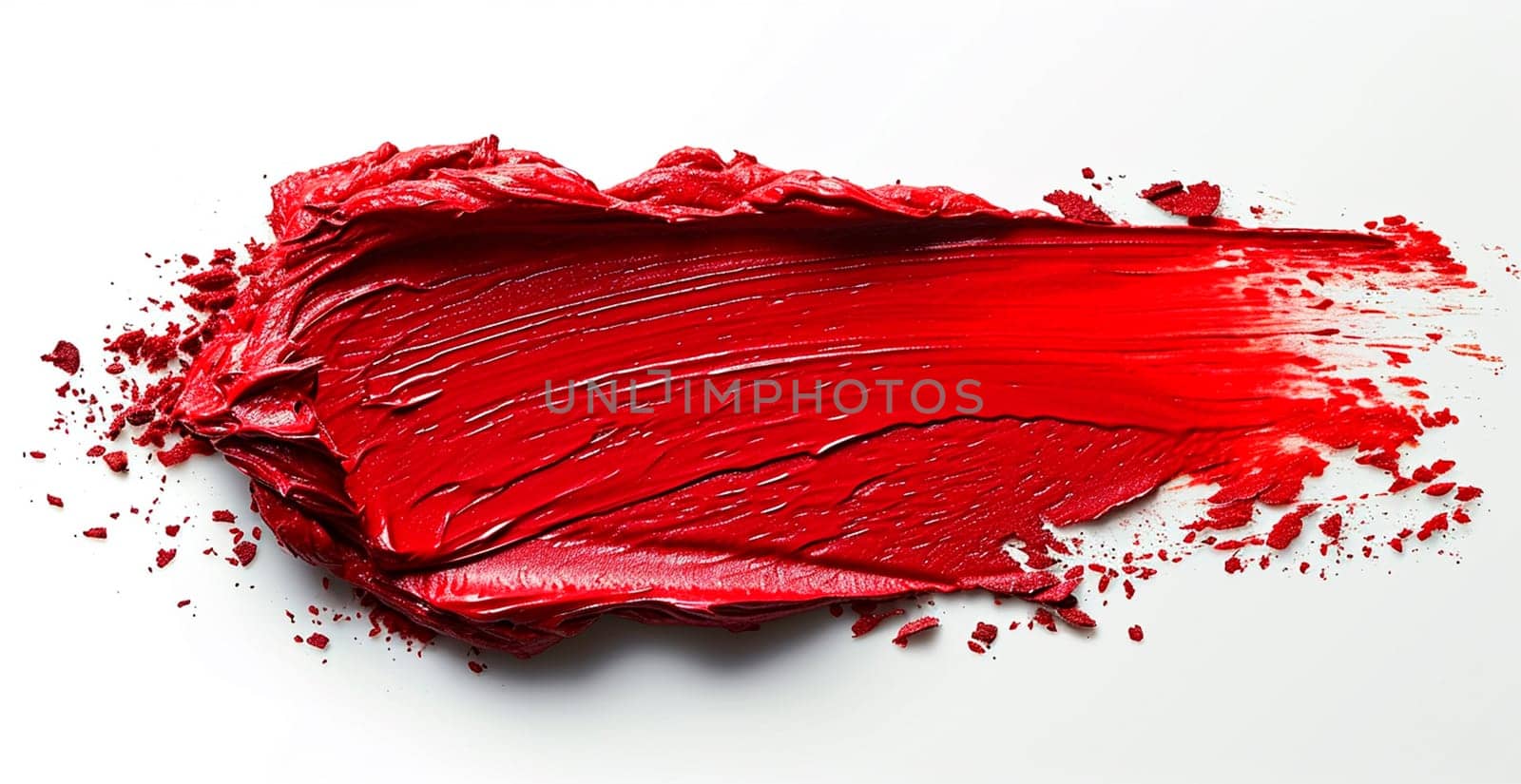 Red thick oil paint on a white isolated background, sampler template AI generated image