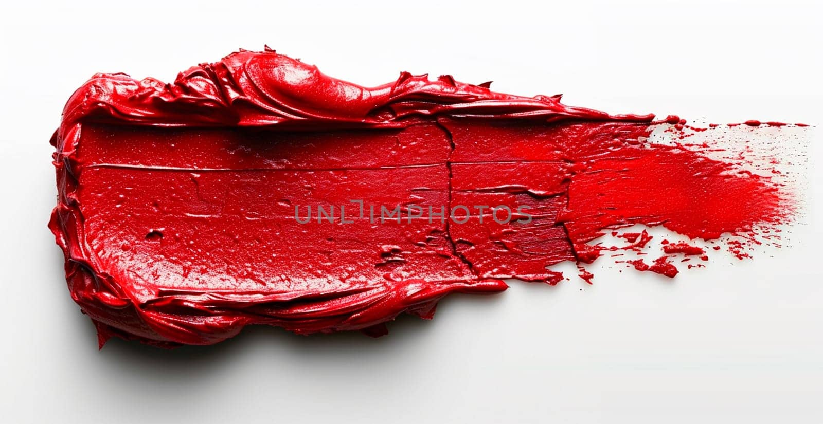 Red thick oil paint on a white isolated background, sampler template AI generated image