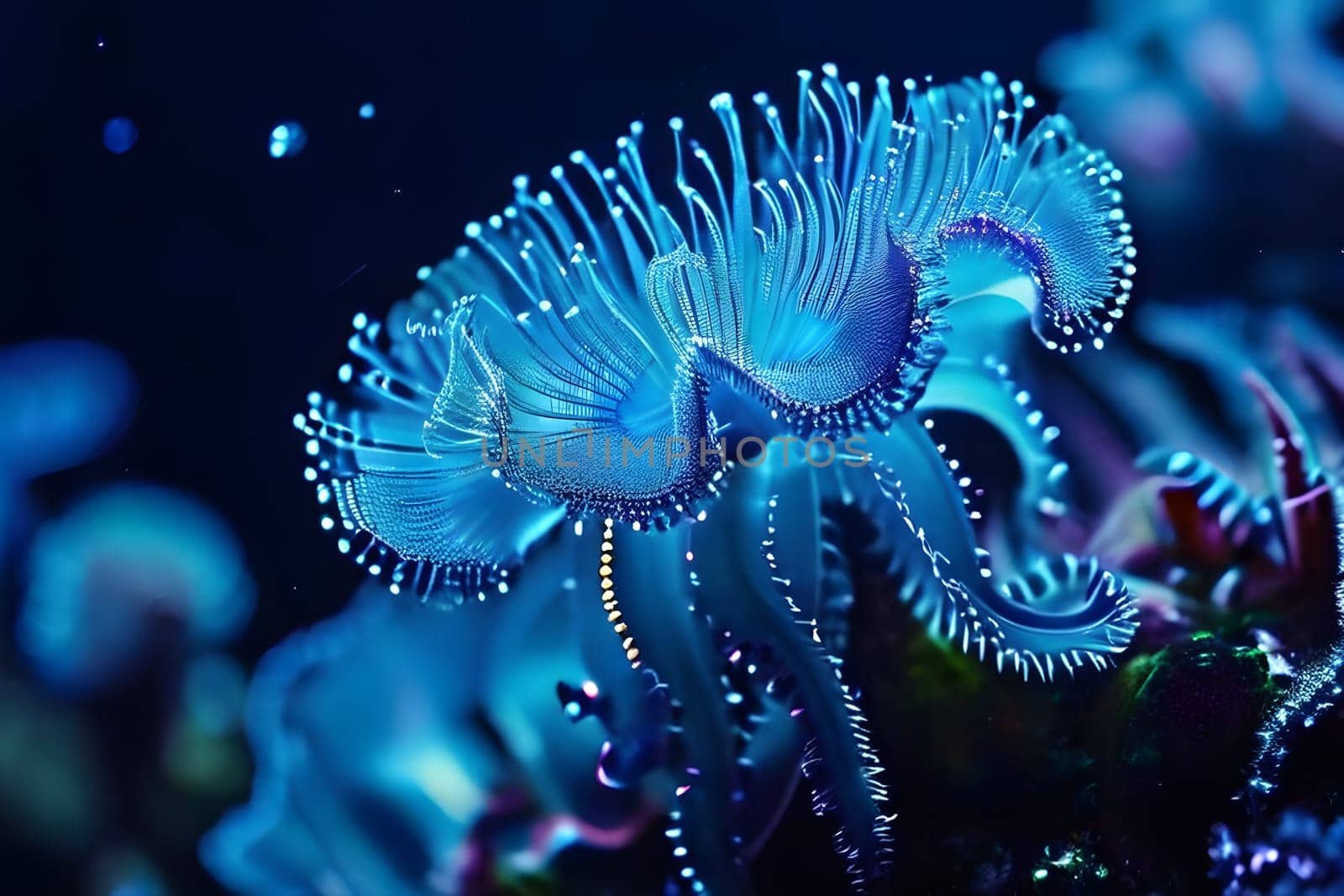 bio luminescent species in the dark ocean depths intricate patterns aglow