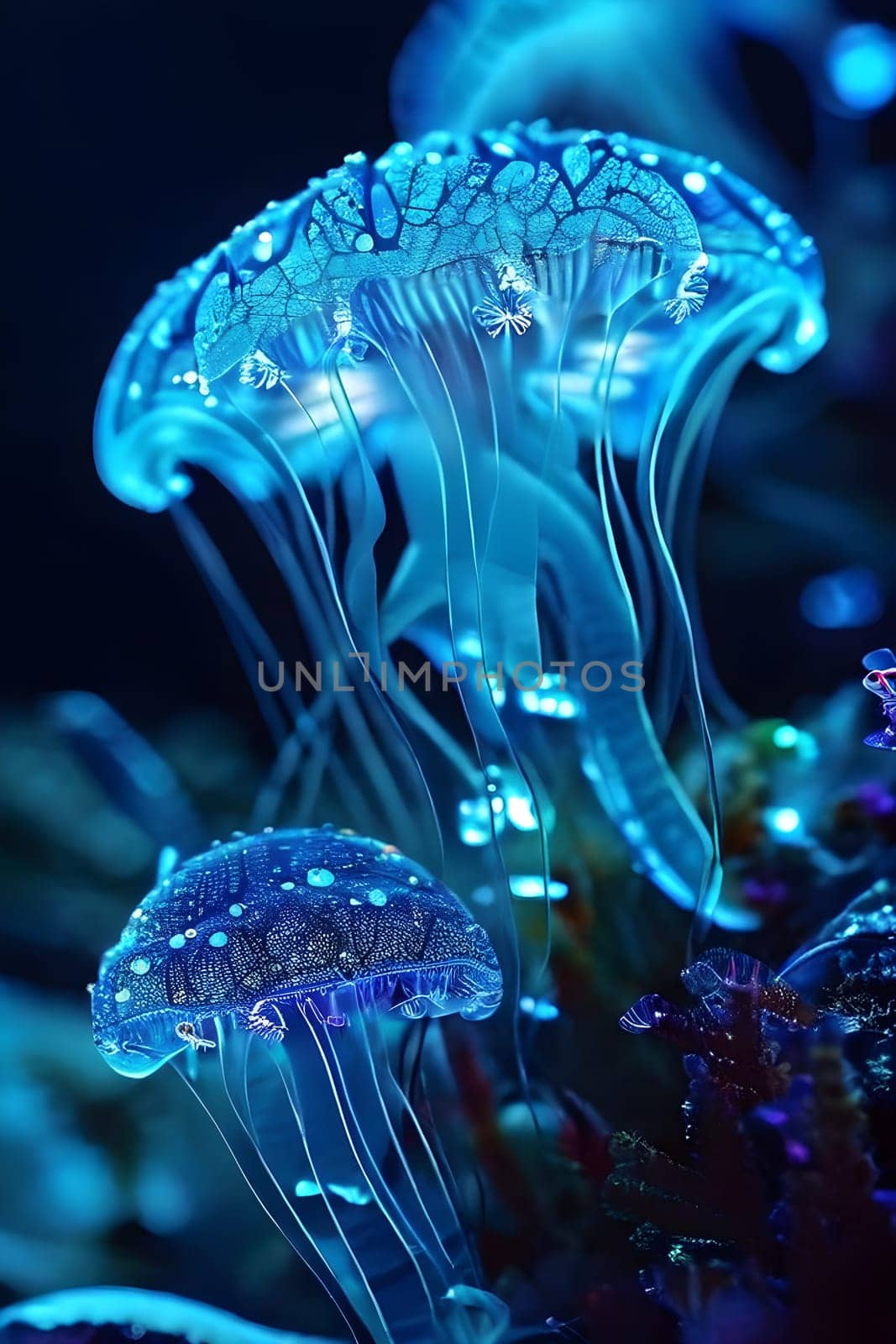 bio luminescent species in the dark ocean depths intricate patterns aglow