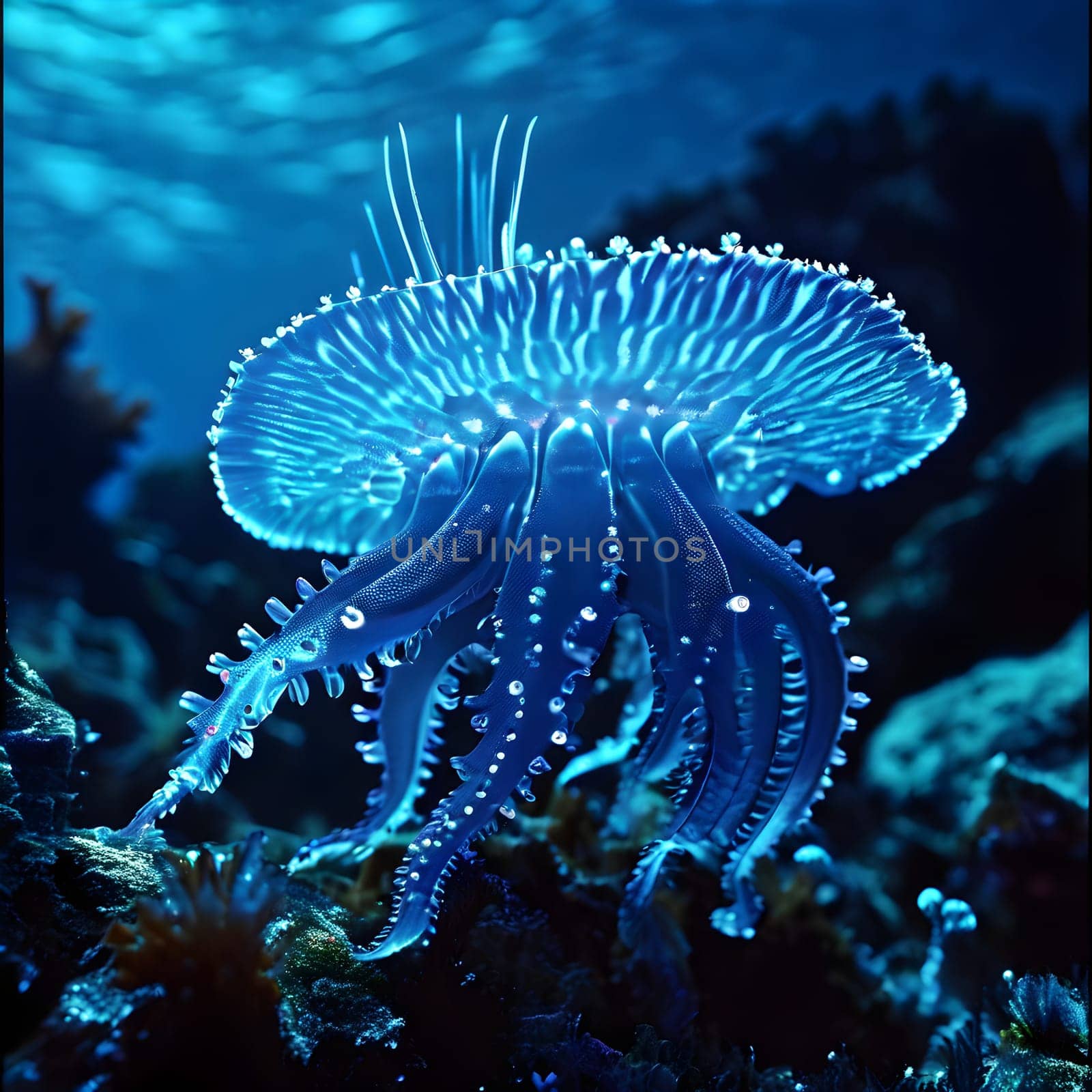 bio luminescent species in the dark ocean depths intricate patterns aglow