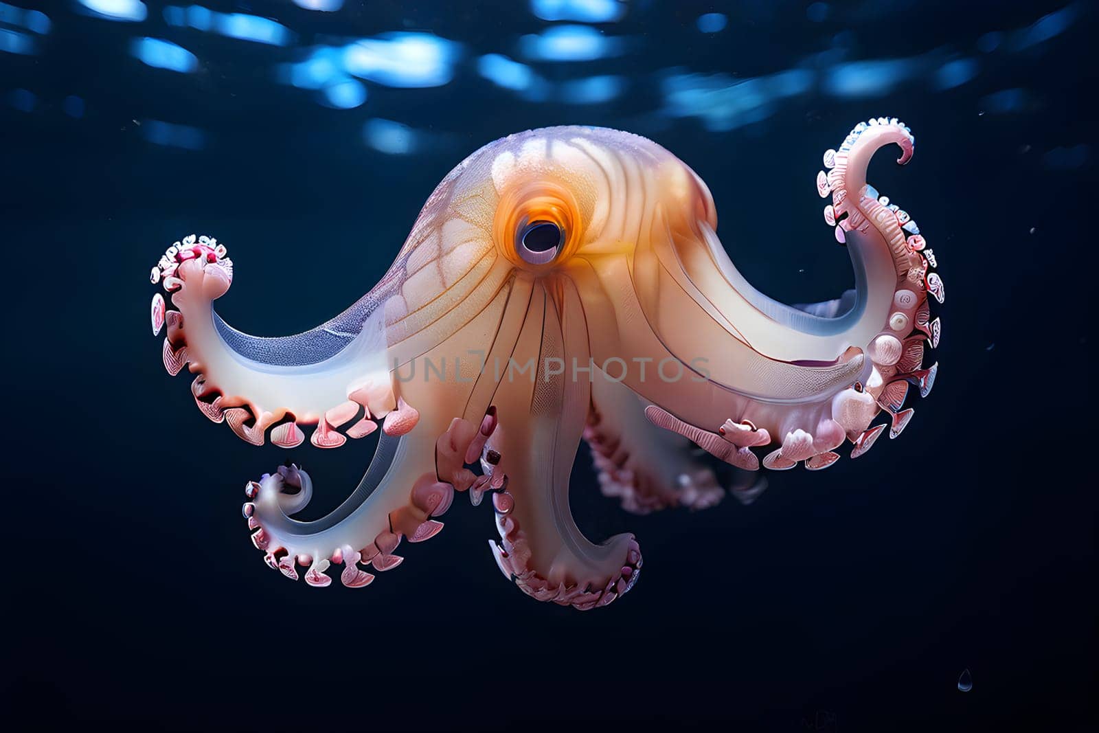 deep sea octopus embedded in a rugged sub aqueous scenery