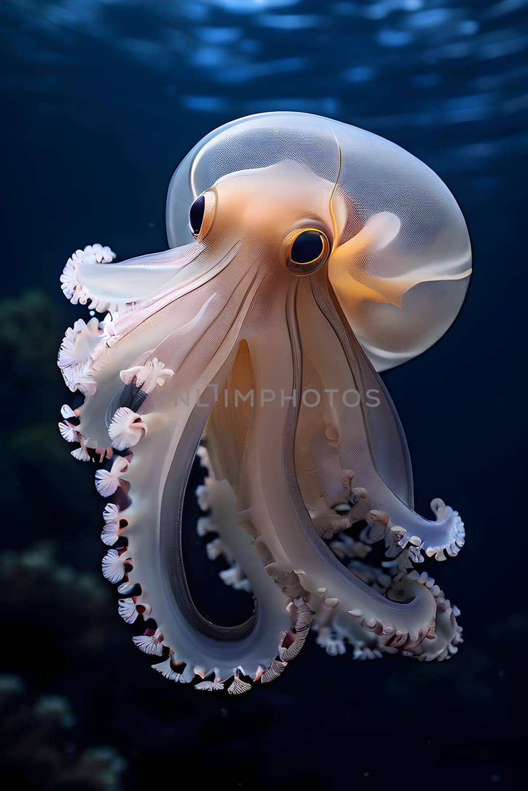 deep sea octopus embedded in a rugged sub aqueous scenery