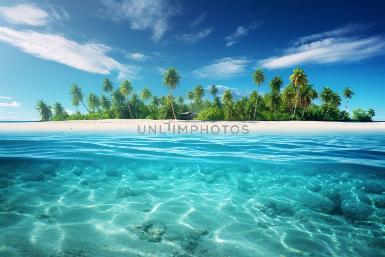 Tropical Paradise with Palm Trees. Generative AI