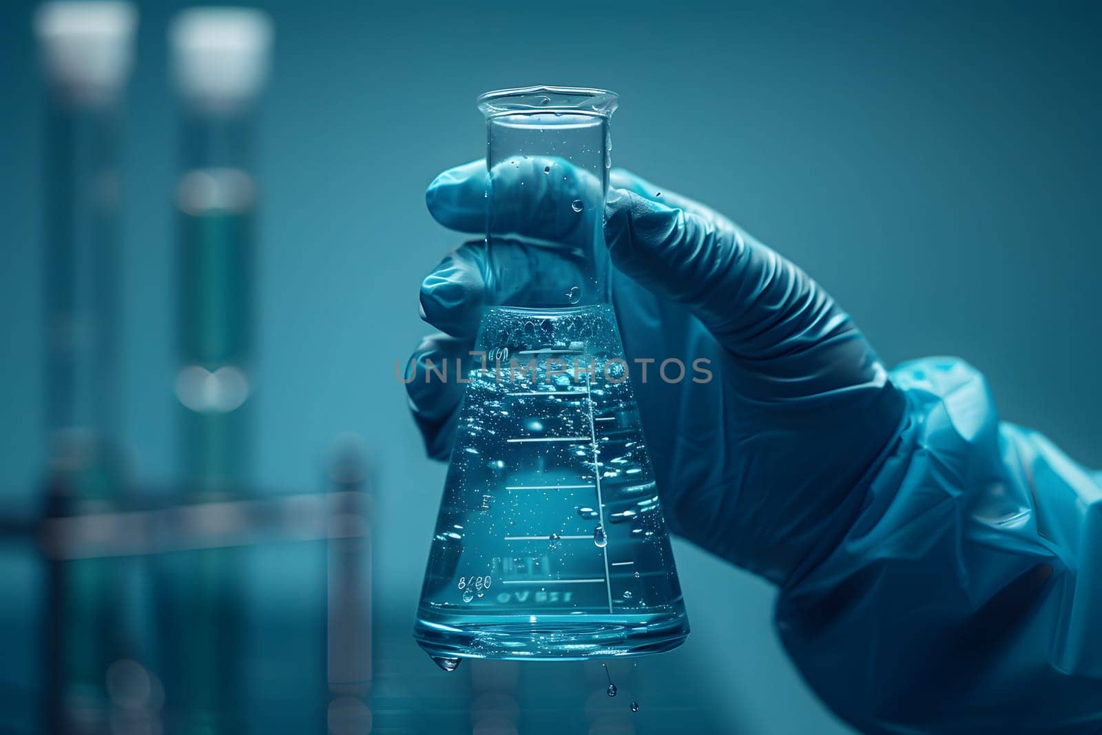 Scientist must always wear protective equipment such as gloves or gown in the laboratory with a light background. Ideal for concepts related to medical research or safety in chemical laboratory work.