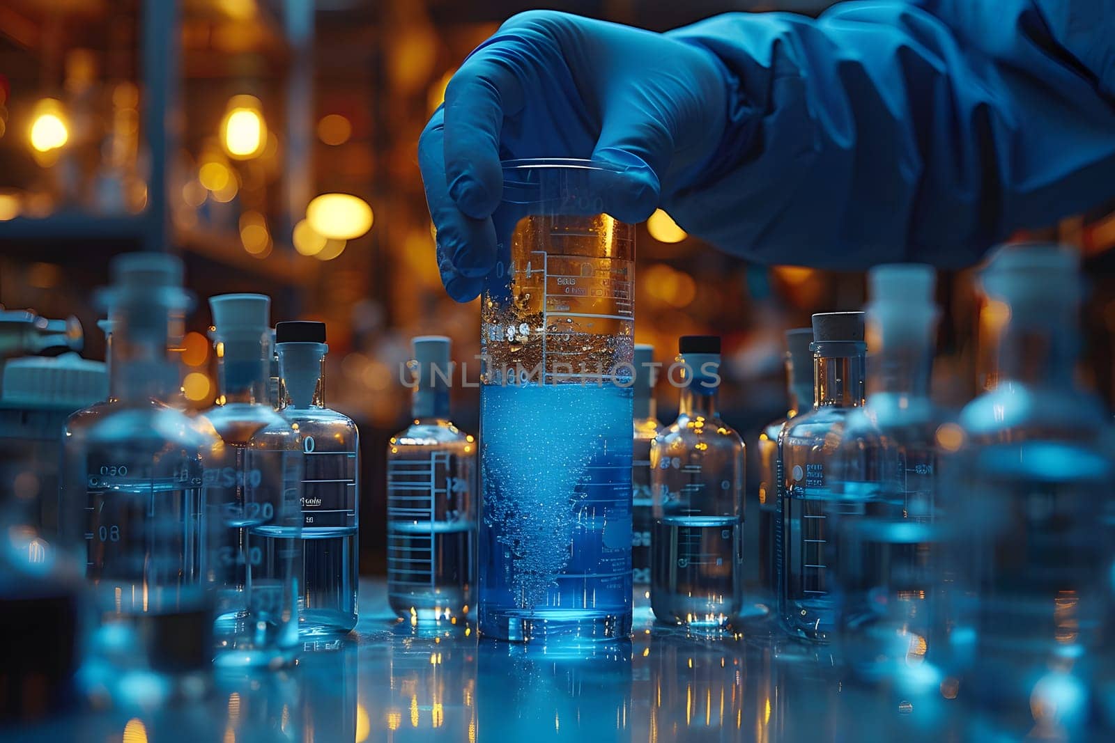 Scientist must always wear protective equipment such as gloves or gown in the laboratory with a light background. Ideal for concepts related to medical research or safety in chemical laboratory work.