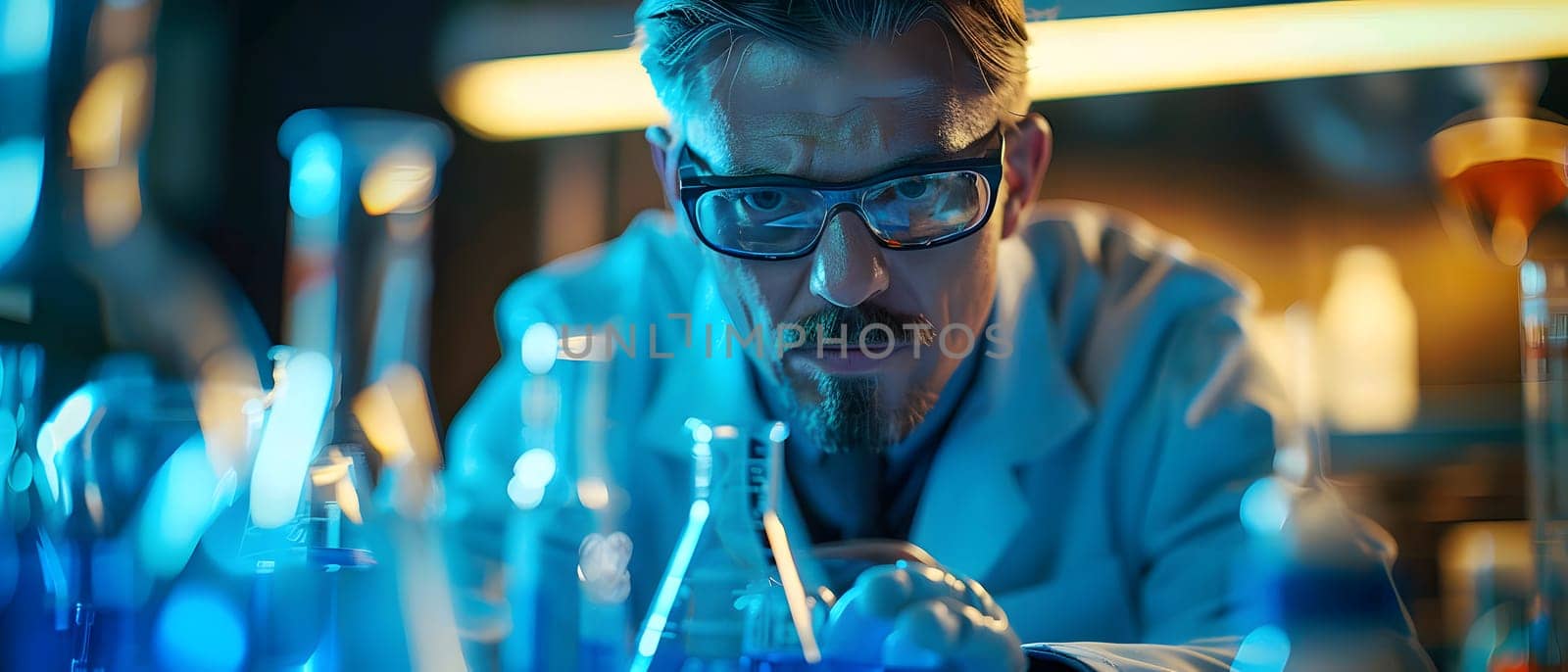 Scientist must always wear protective equipment such as gloves or gown in the laboratory with a light background. Ideal for concepts related to medical research or safety in chemical laboratory work.