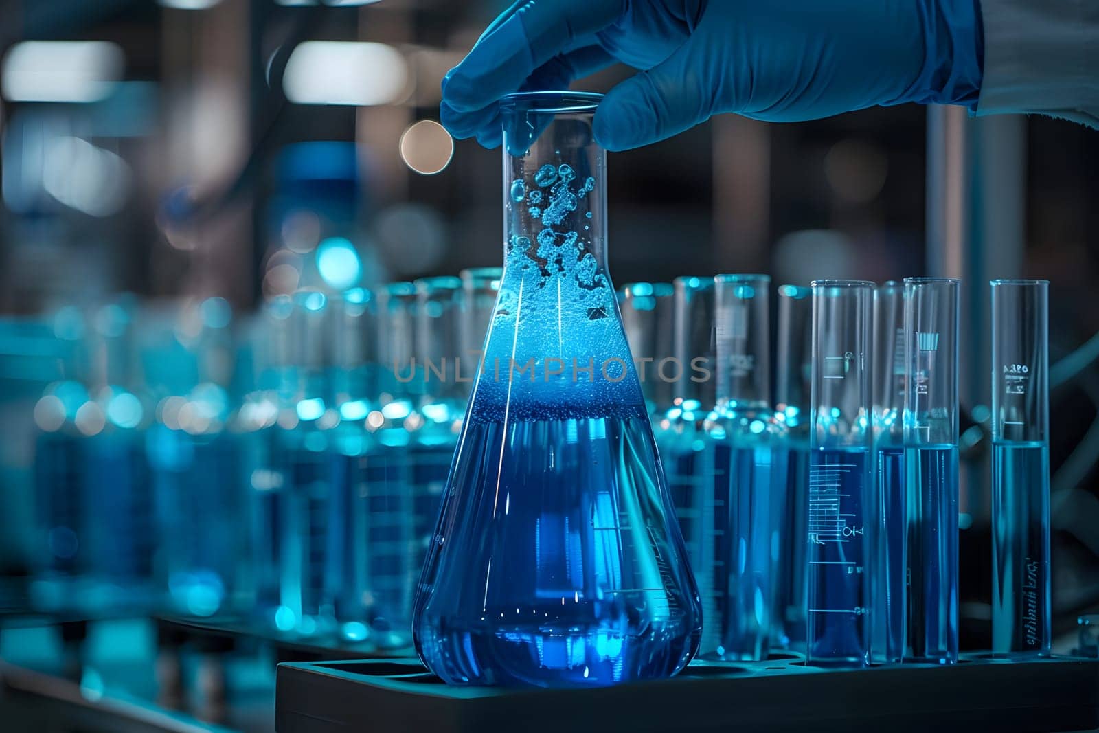 Scientist must always wear protective equipment such as gloves or gown in the laboratory with a light background. Ideal for concepts related to medical research or safety in chemical laboratory work.