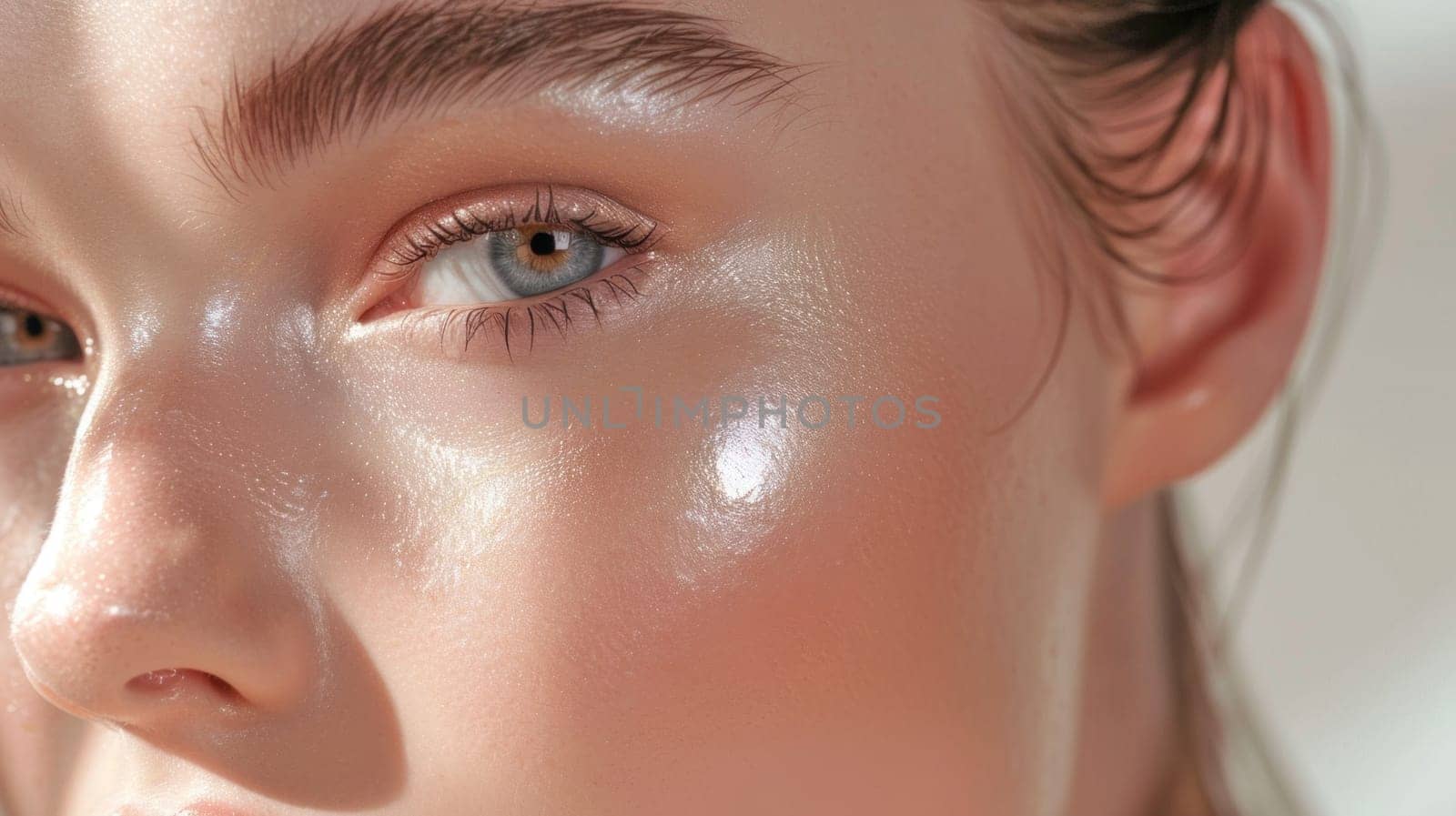 Natural woman portrait in close up. Created using AI generated technology and image editing software.