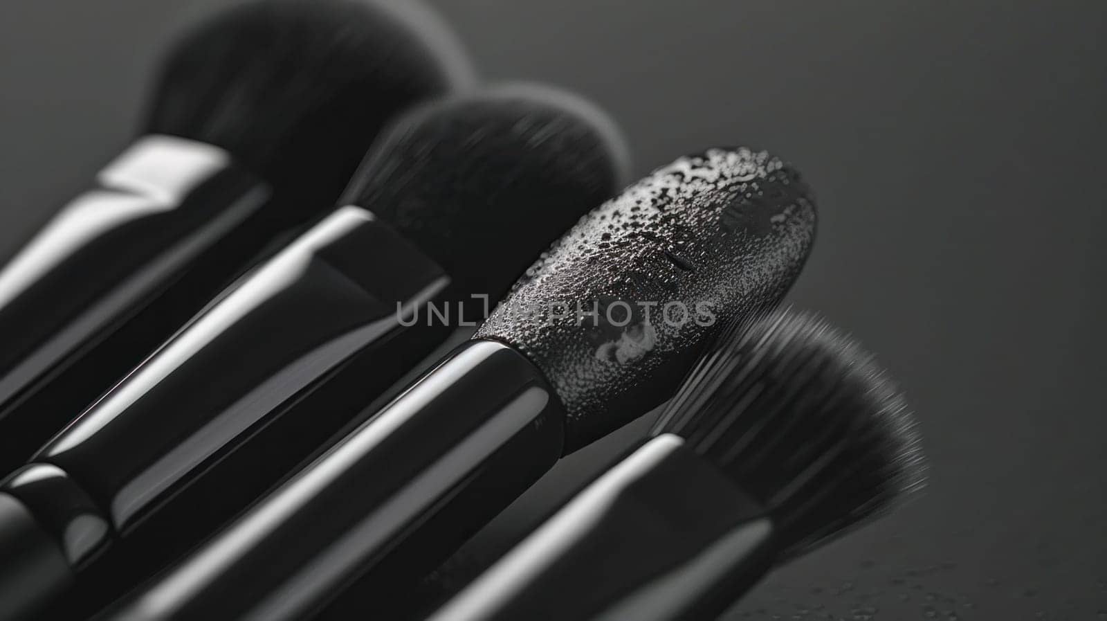 Sophisticated makeup brushes close up. Created using AI generated technology and image editing software.