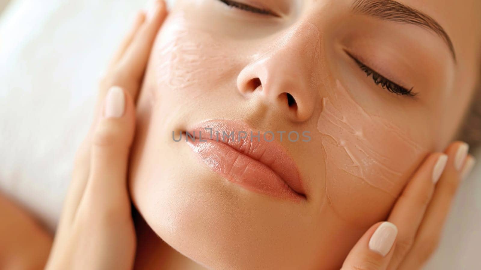 Portrait with skin care mask. Created using AI generated technology and image editing software.