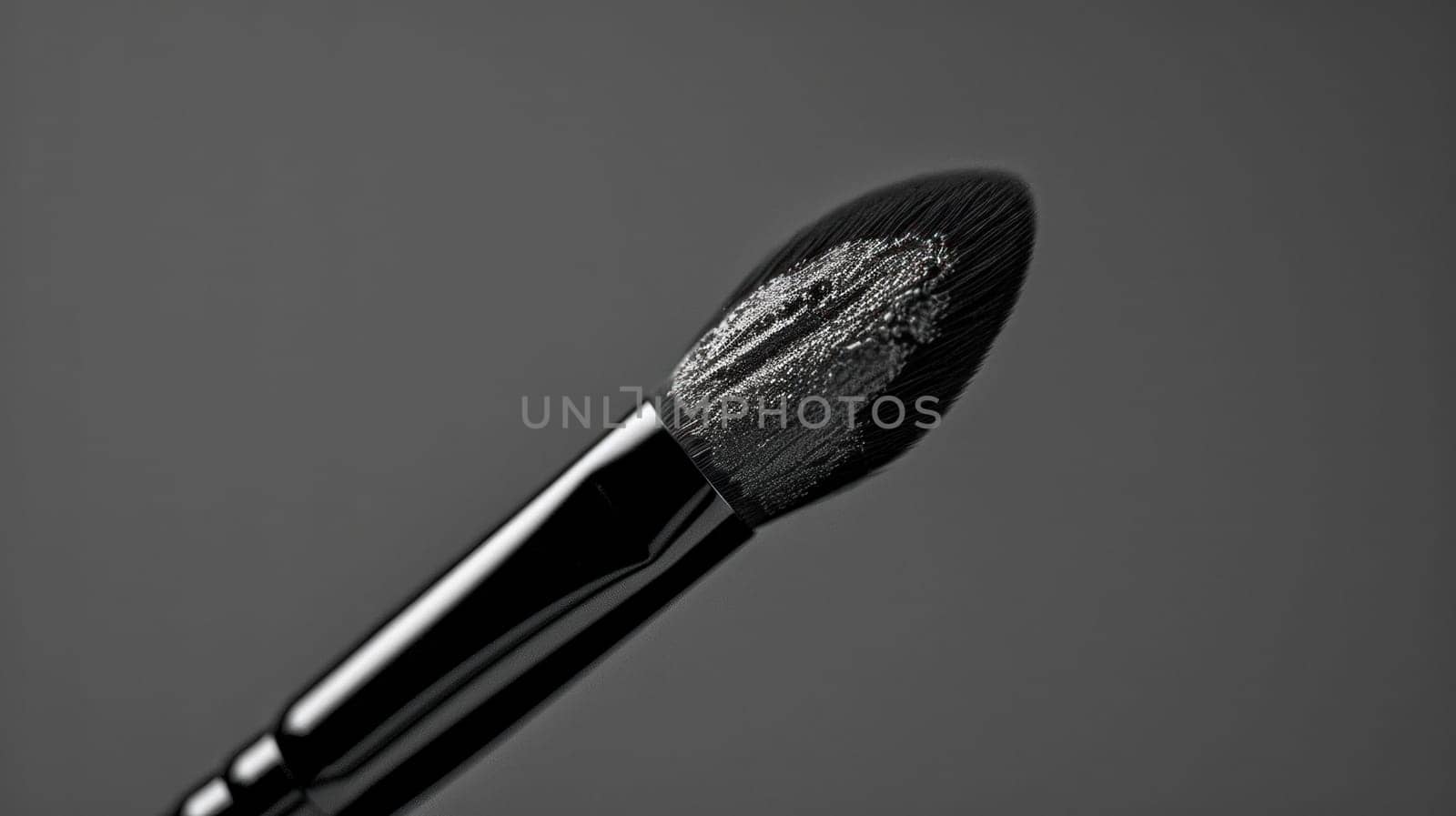 Close up of an elegant makeup brush. Created using AI generated technology and image editing software.
