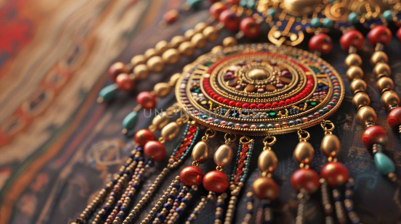 Close up of traditional ethnic accessories. Created using AI generated technology and image editing software.