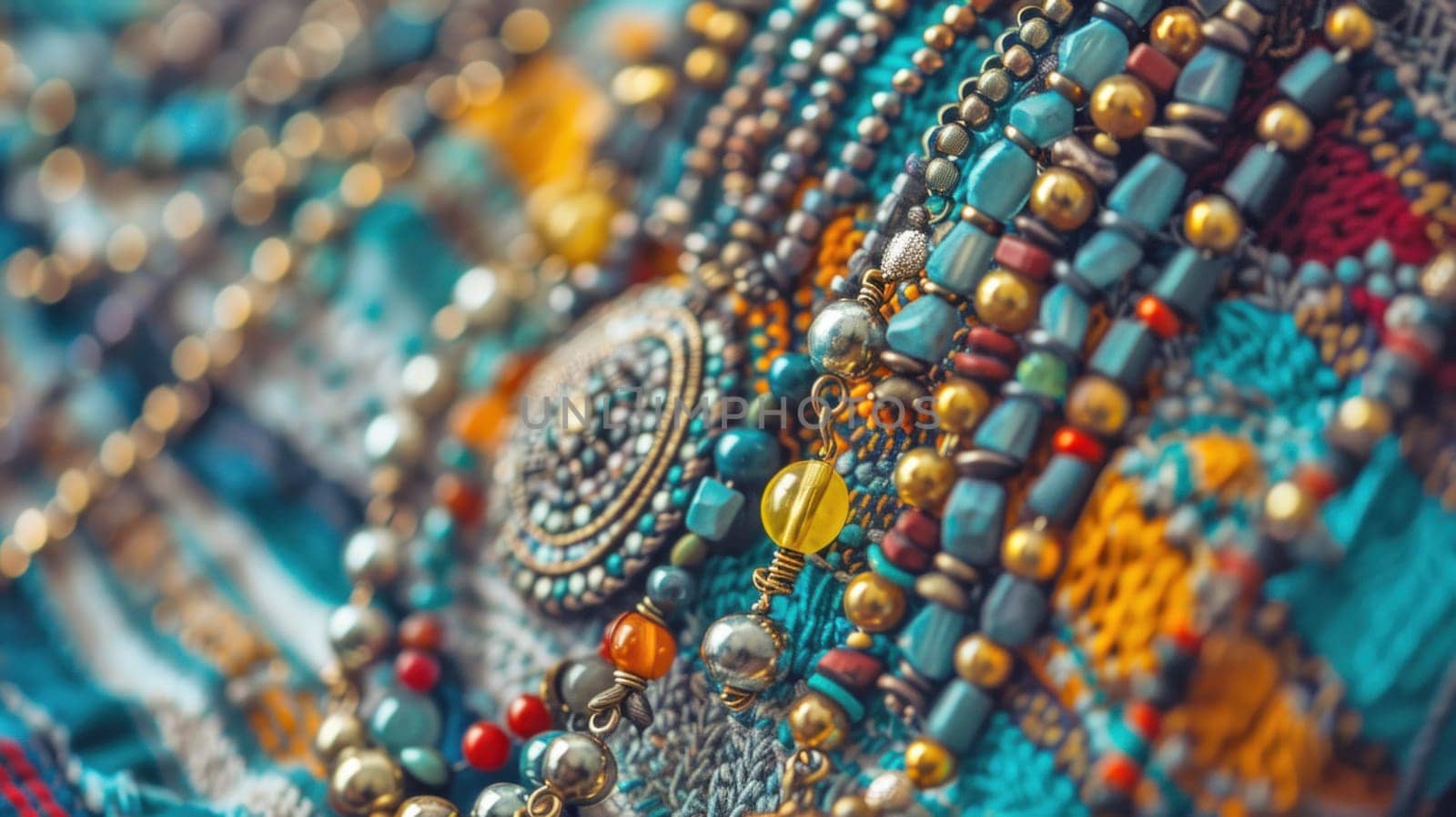 Colorful handmade ethnic accessories. Created using AI generated technology and image editing software.